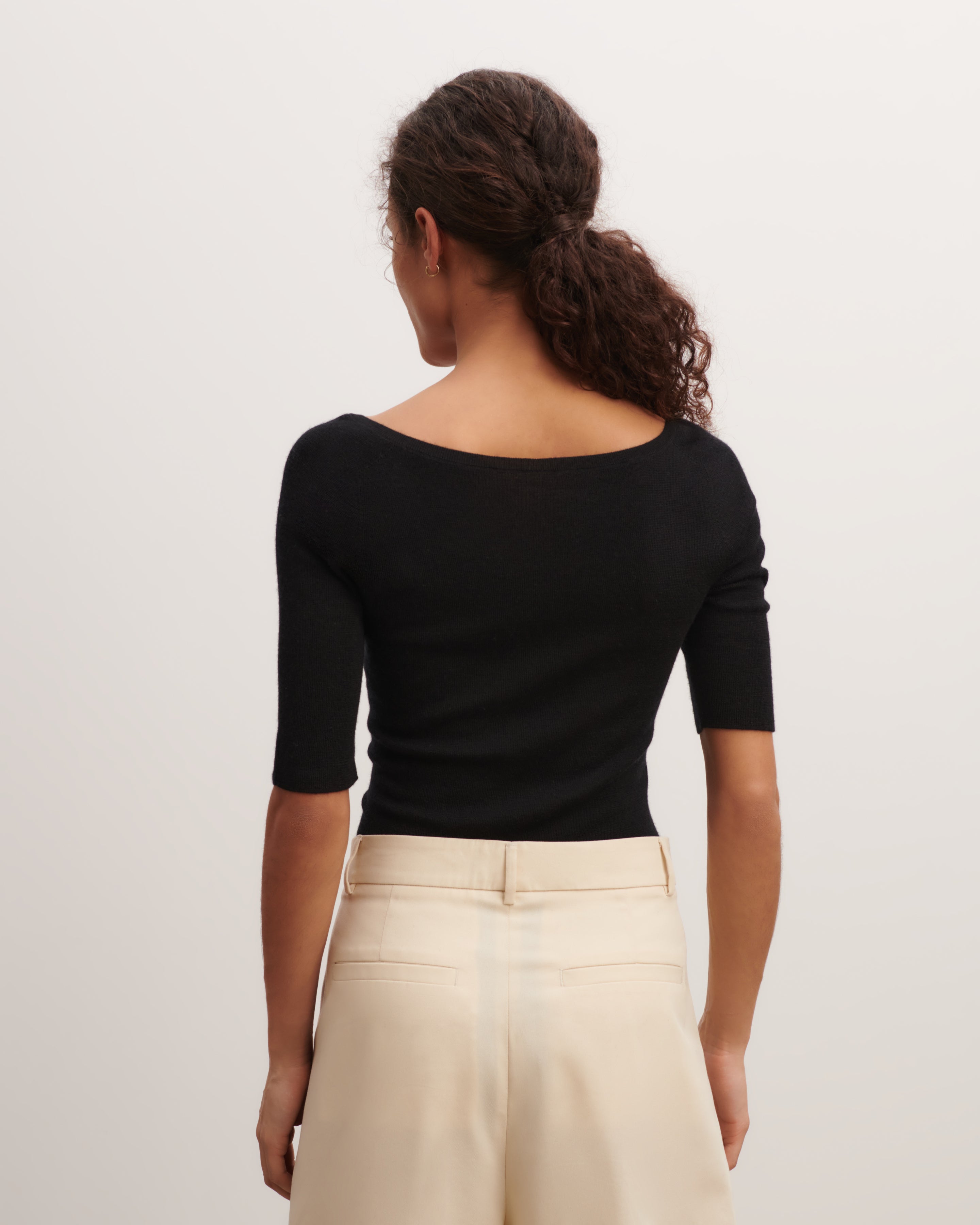 Body en maille unie-NOIR-70% cachemire 30% soie