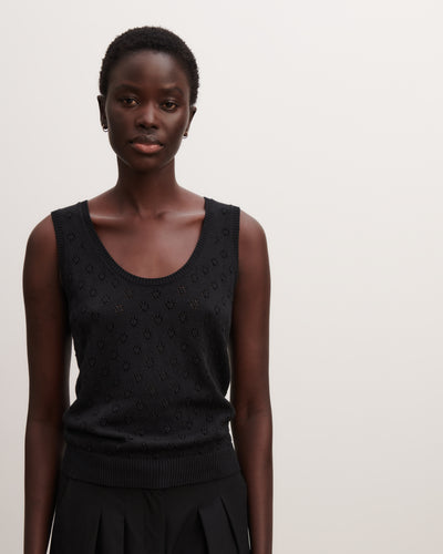 Débardeur en pointelle-NOIR-55% soie 45% coton