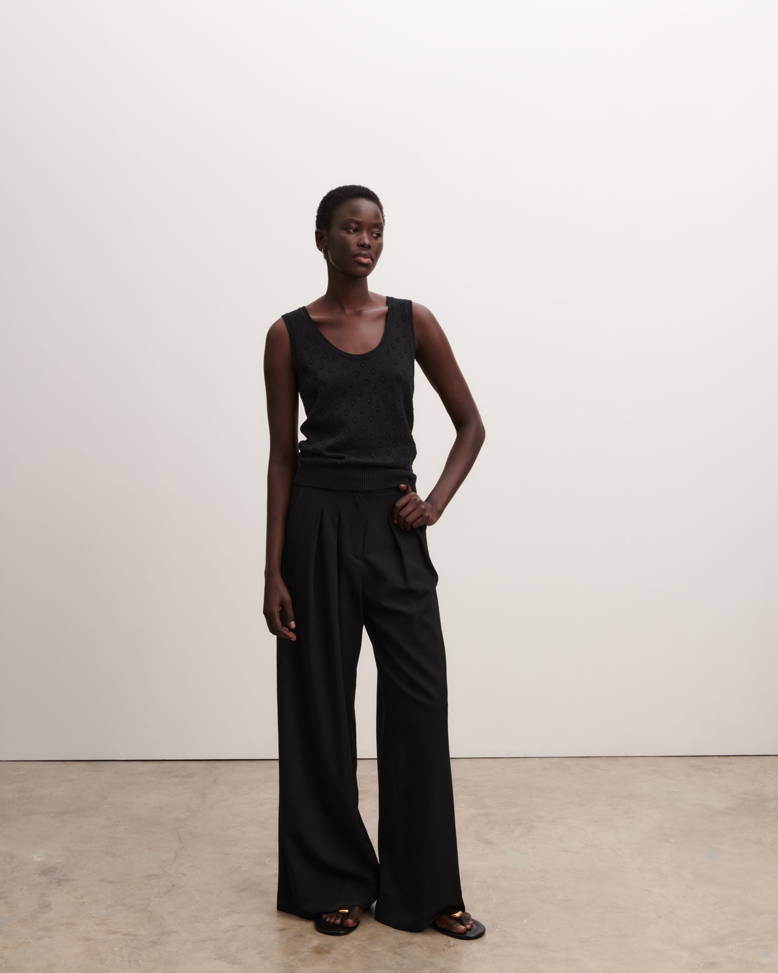 Débardeur en pointelle-NOIR-55% soie 45% coton