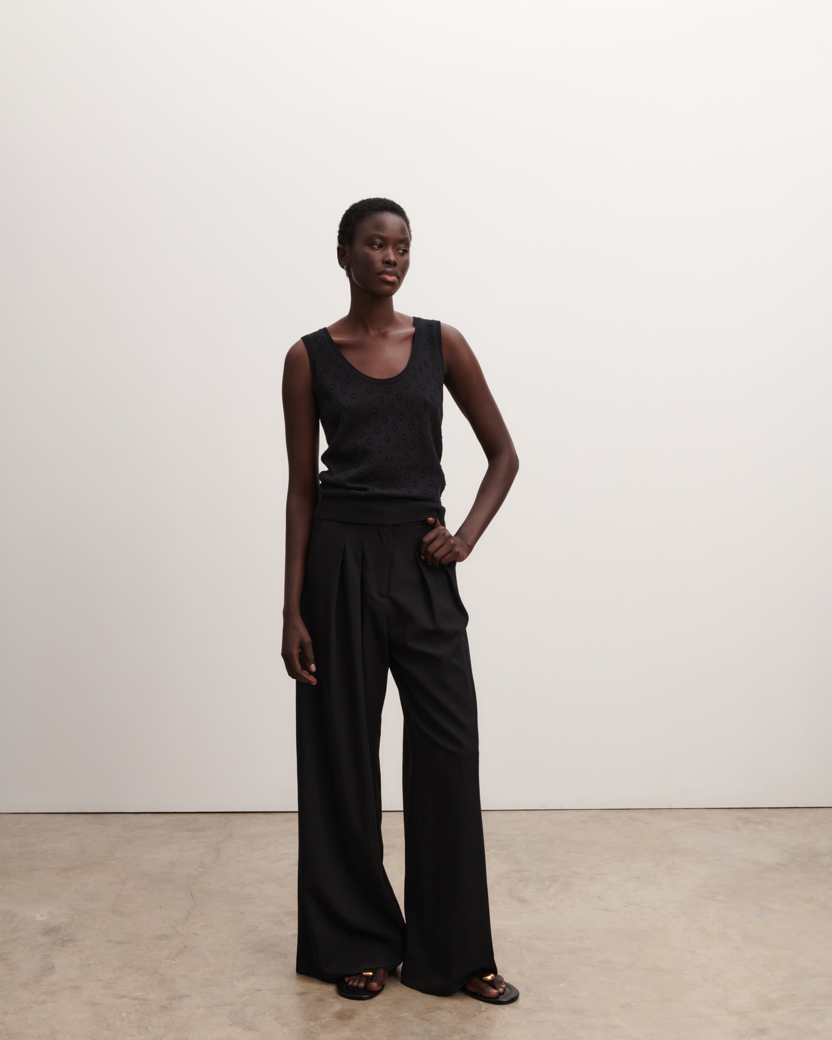 Débardeur en pointelle-NOIR-55% soie 45% coton