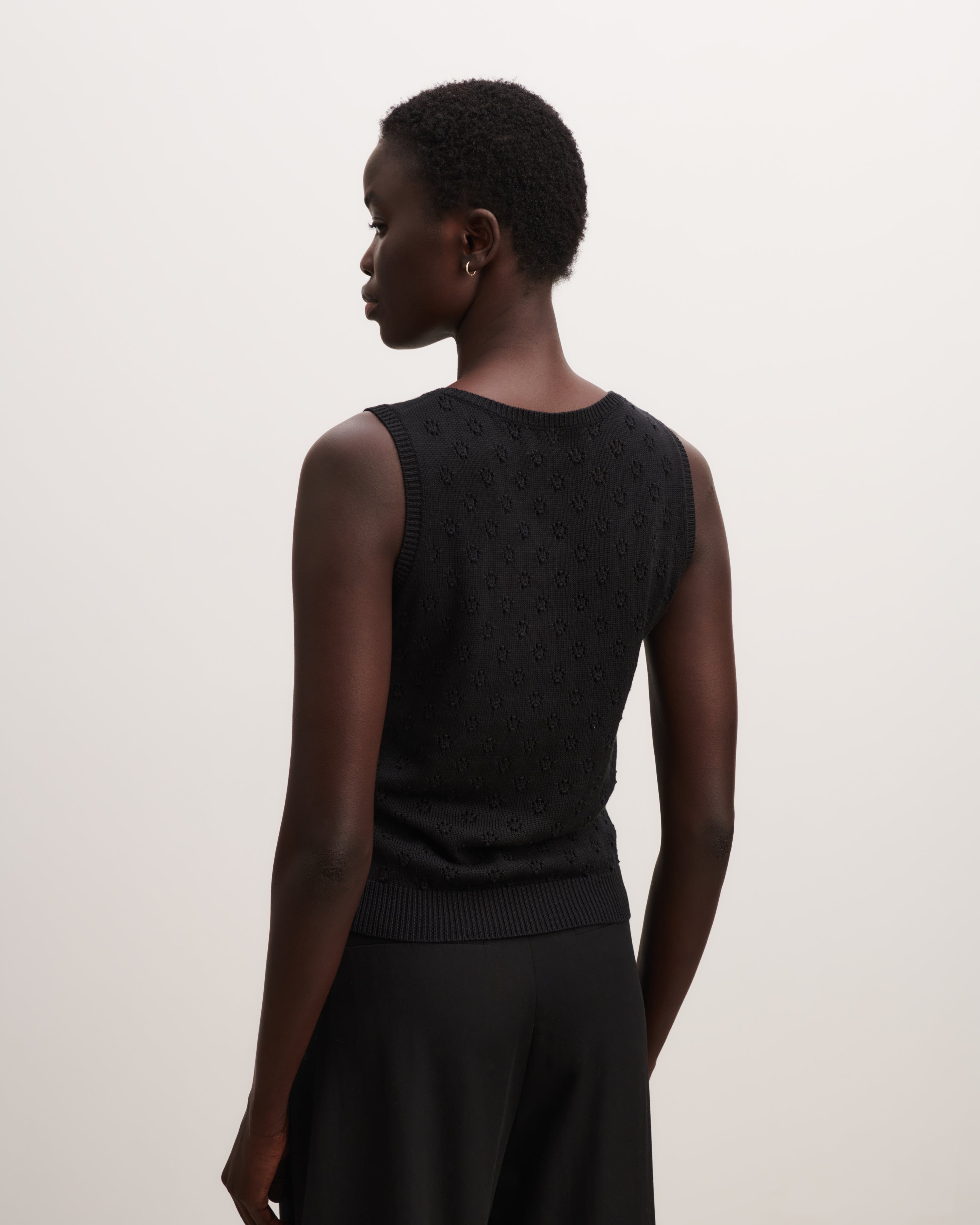 Débardeur en pointelle-NOIR-55% soie 45% coton