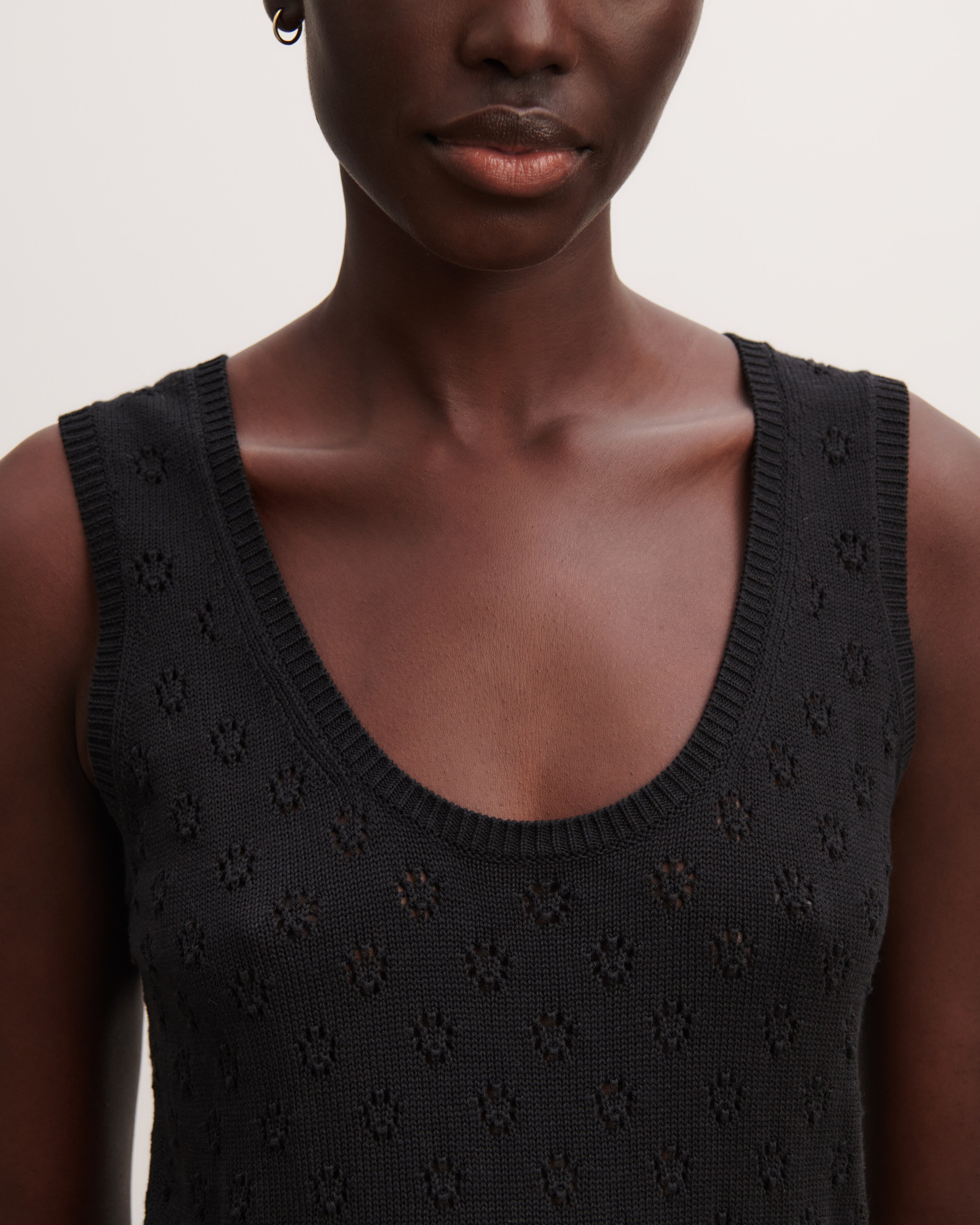 Débardeur en pointelle-NOIR-55% soie 45% coton