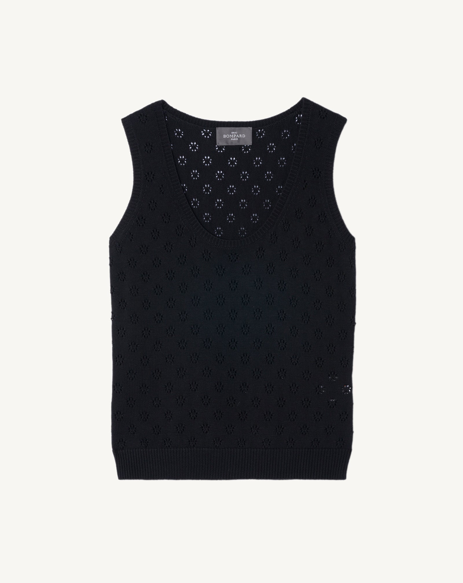 Débardeur en pointelle-NOIR-55% soie 45% coton