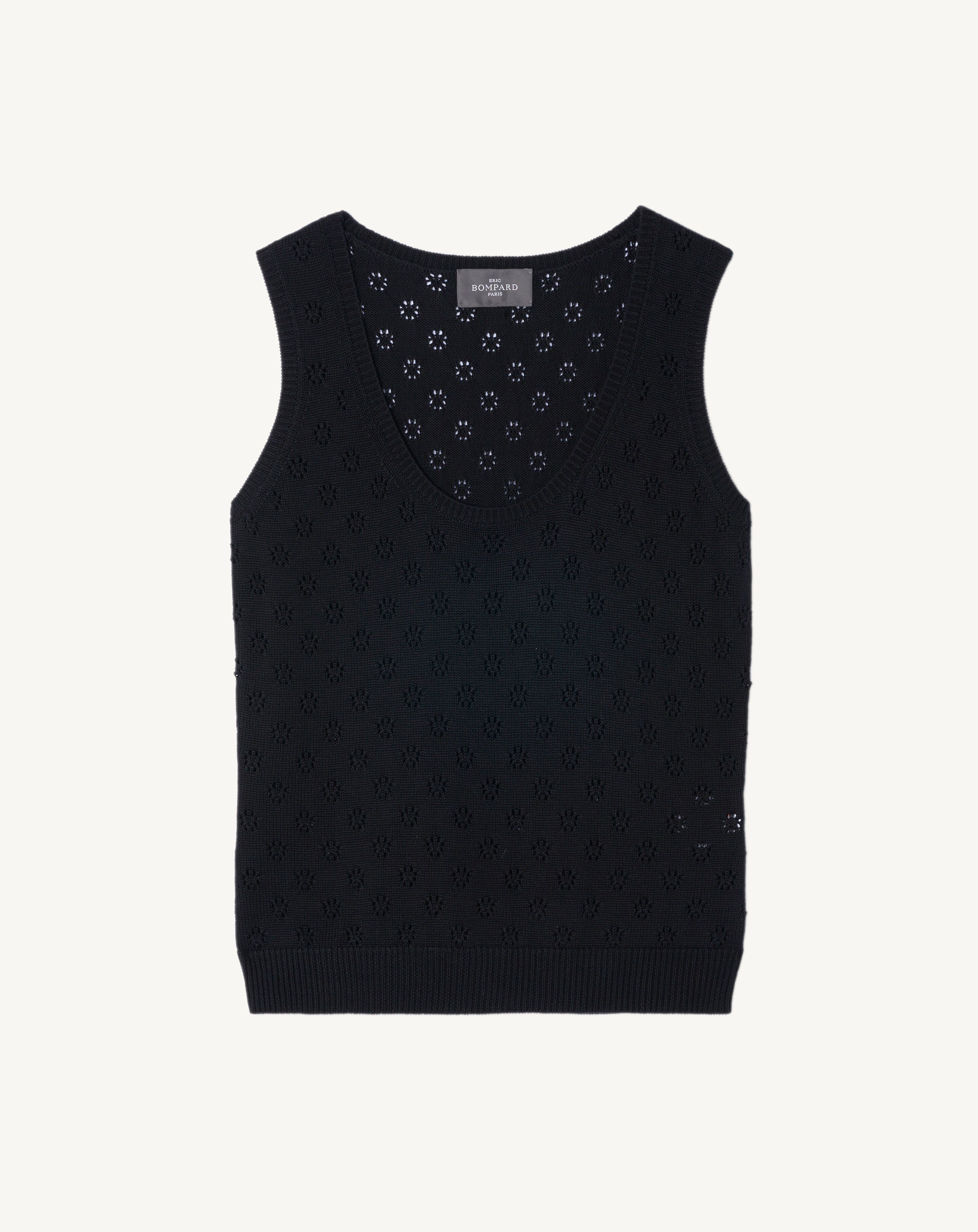 Débardeur en pointelle-NOIR-55% soie 45% coton
