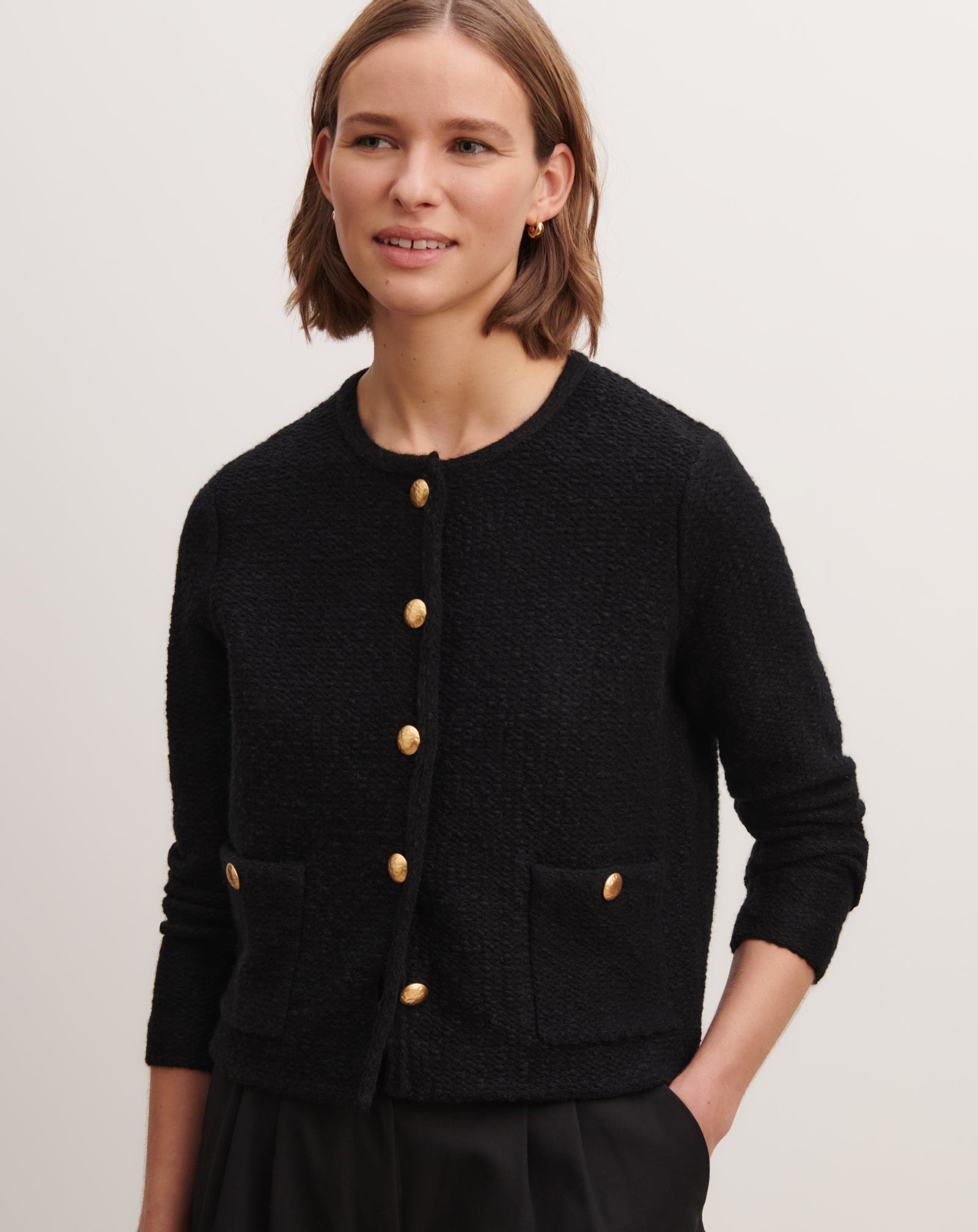 Veste en jacquard-NOIR-60% coton 28% laine 12% cachemire
