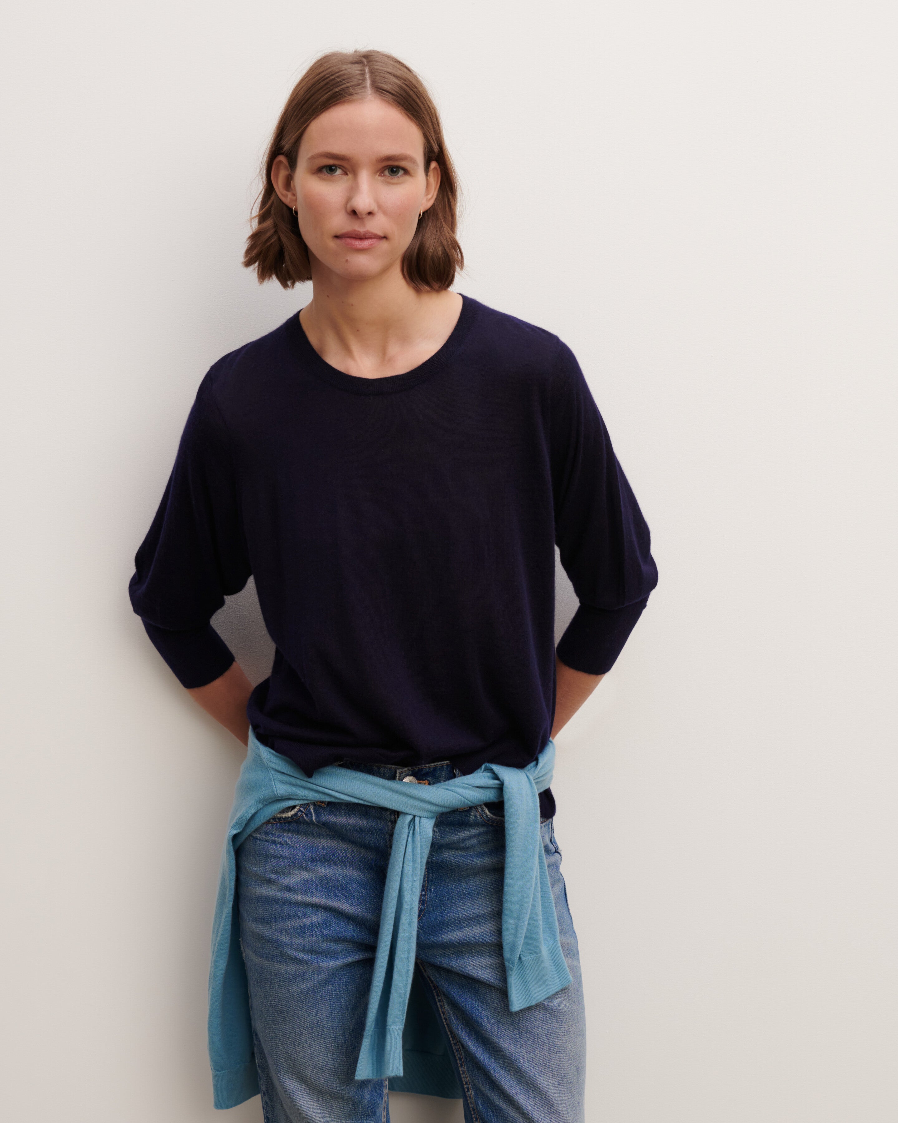 Pull col rond ample-MARINE-70% cachemire 30% soie