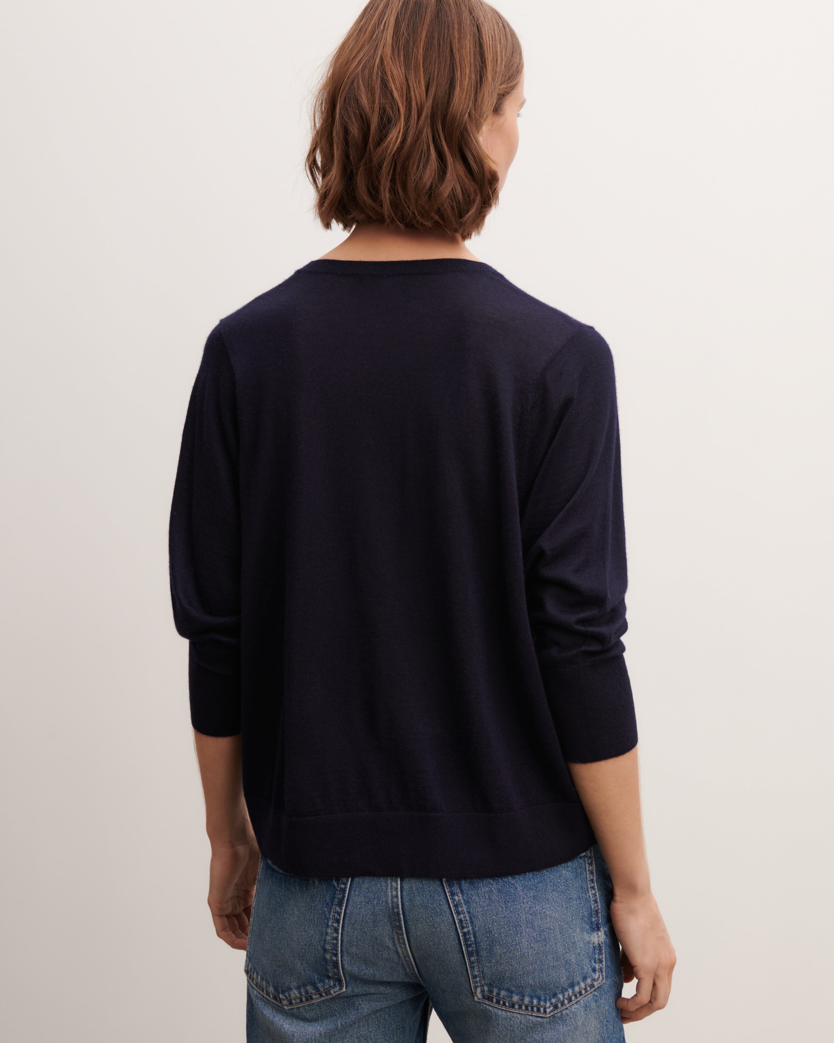Pull col rond ample-MARINE-70% cachemire 30% soie