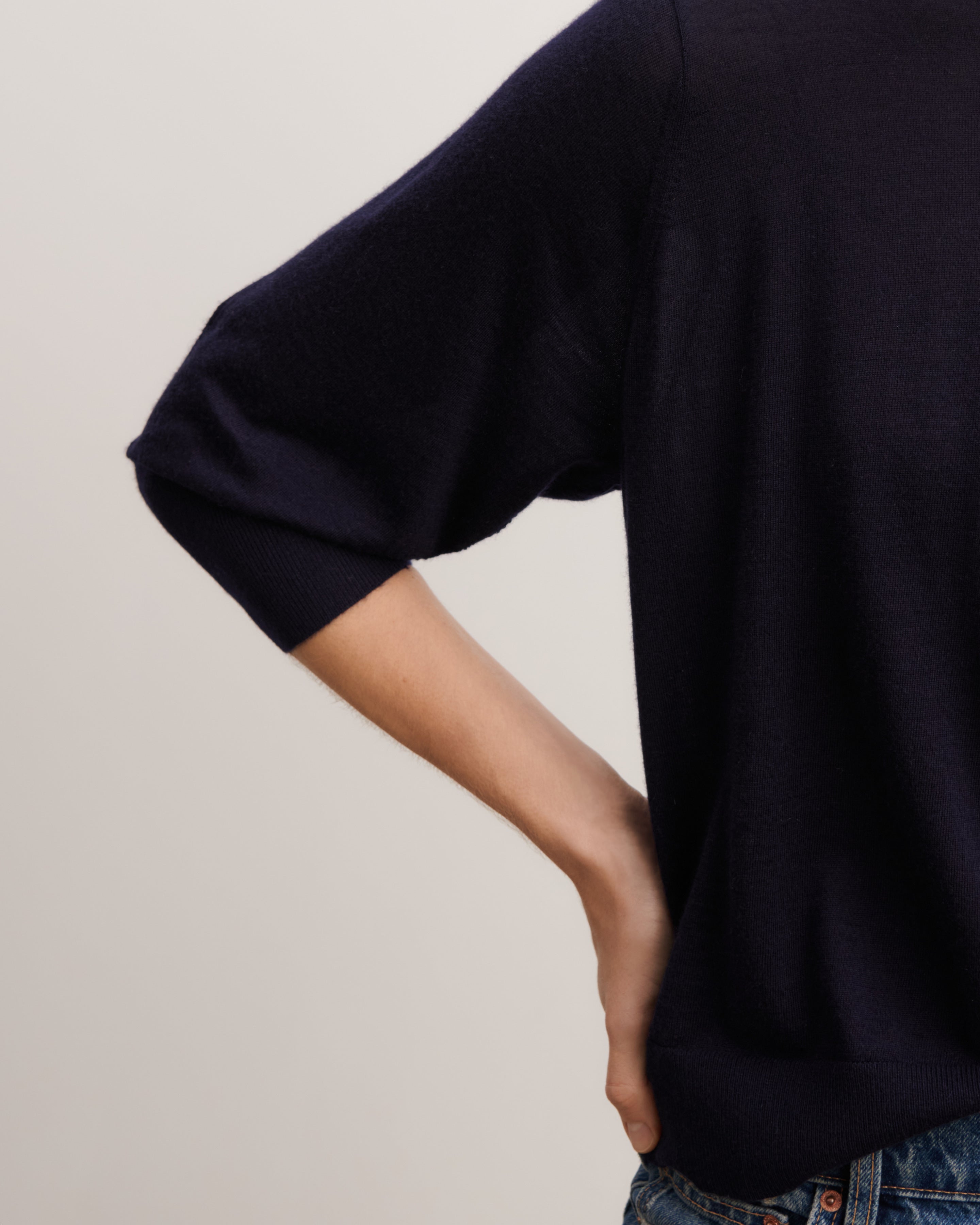 Pull col rond ample-MARINE-70% cachemire 30% soie