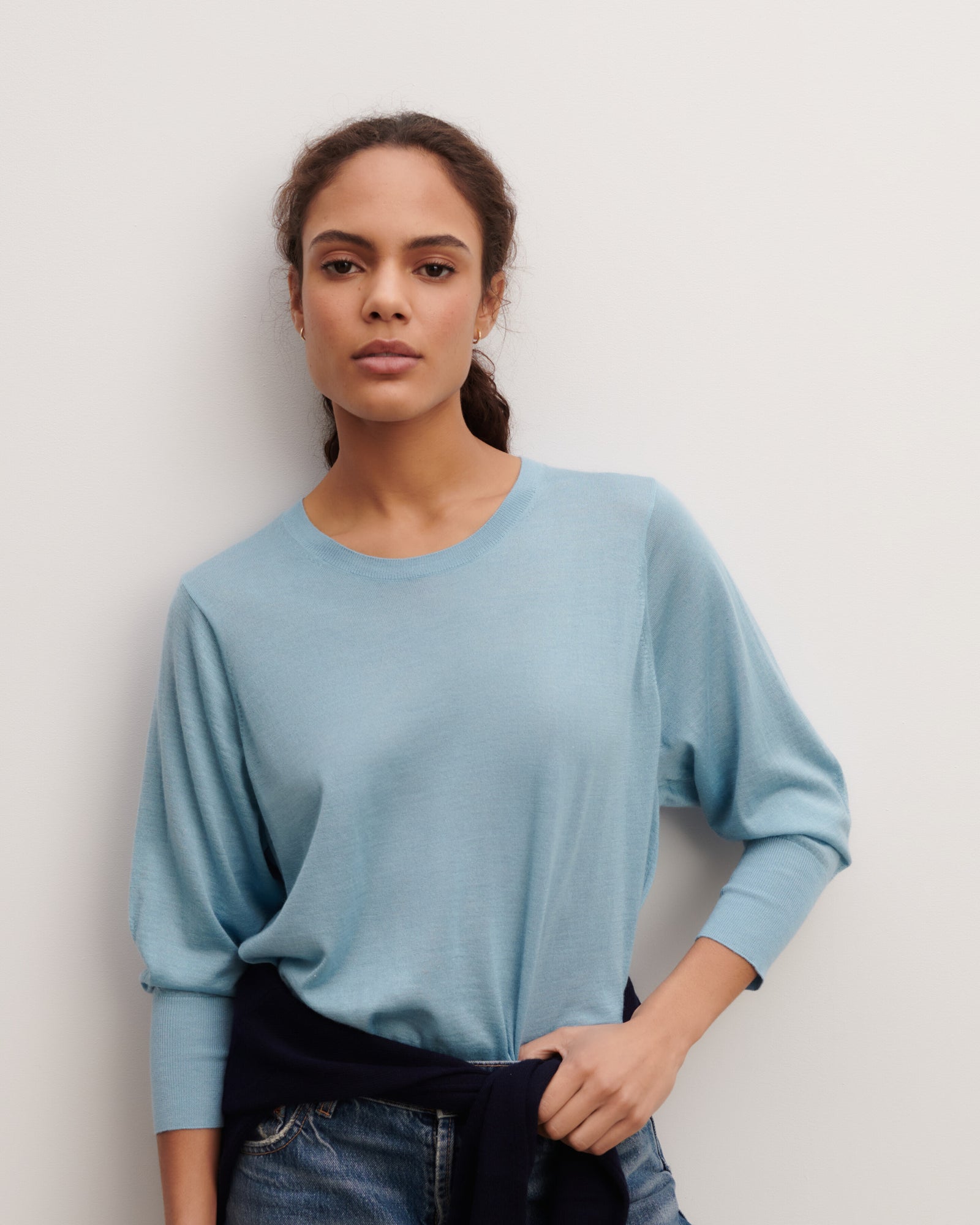Pull col rond ample-BLEU HERON-70% cachemire 30% soie