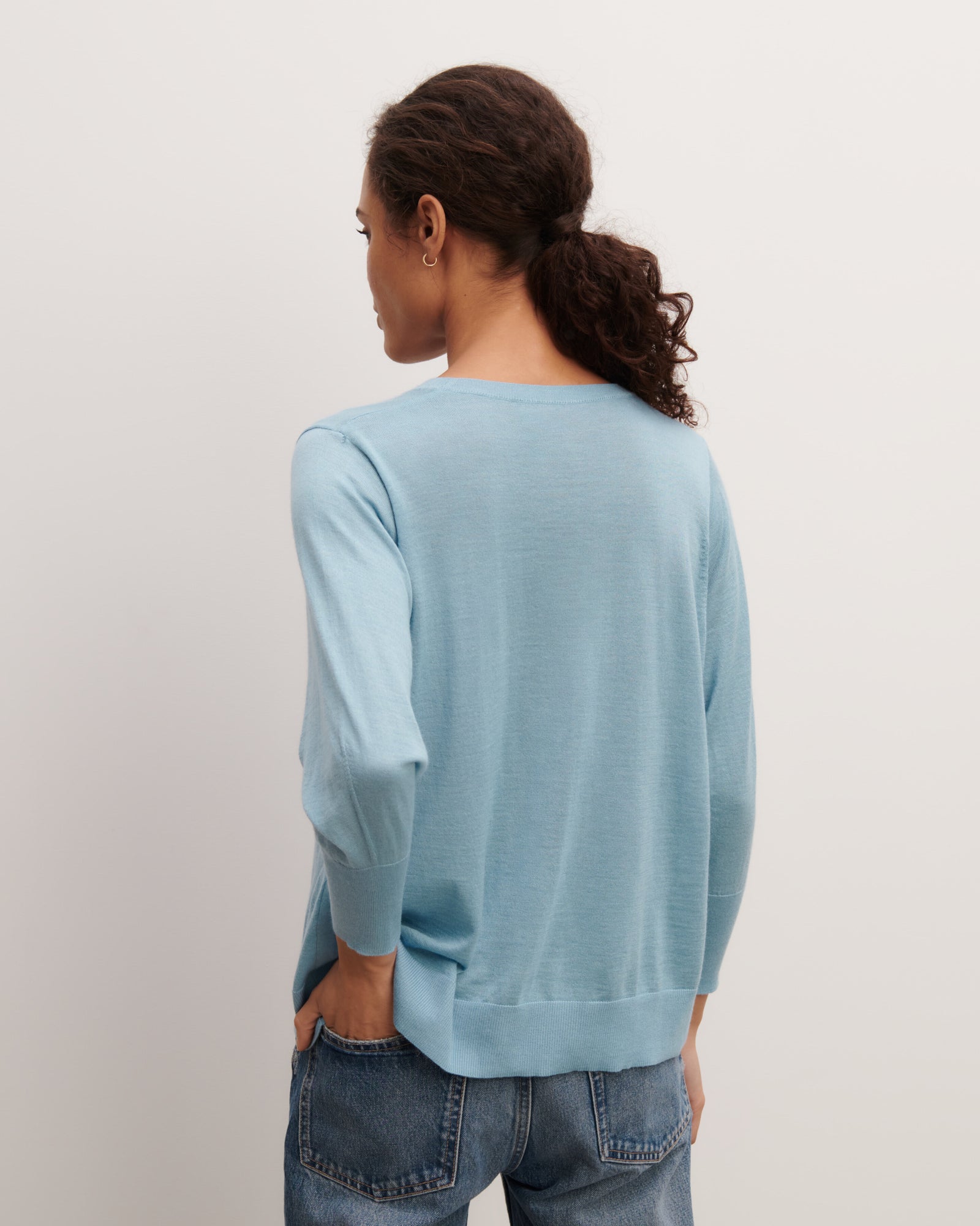Pull col rond ample-BLEU HERON-70% cachemire 30% soie