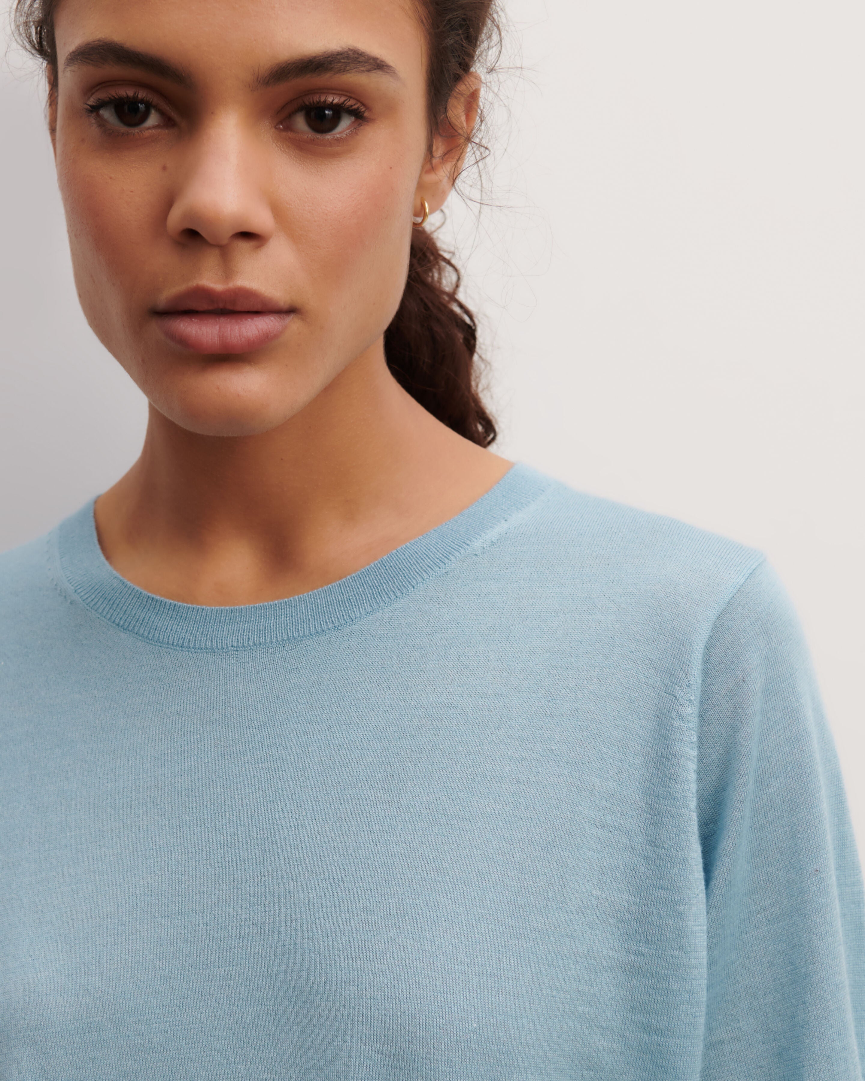 Pull col rond ample-BLEU HERON-70% cachemire 30% soie