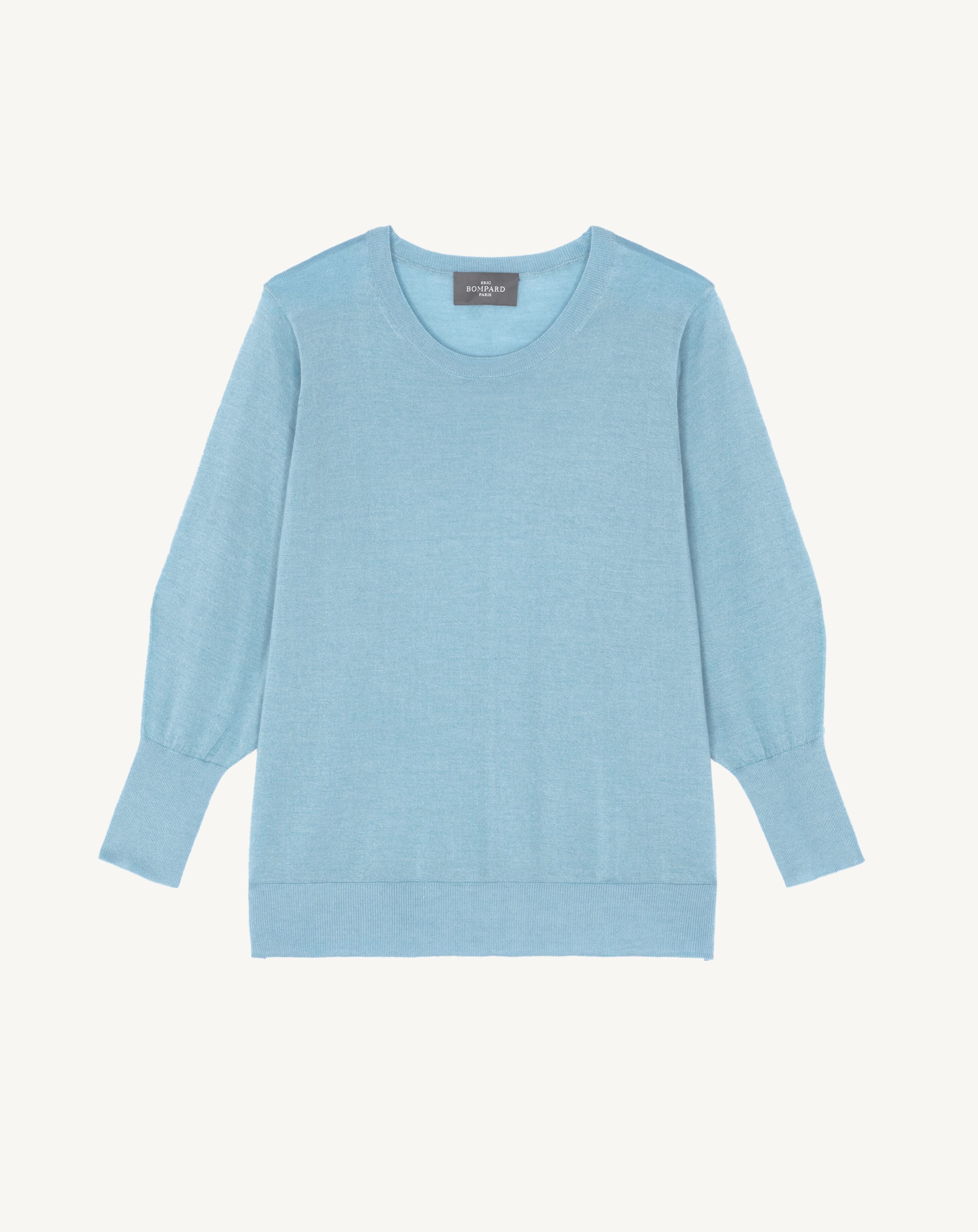 Pull col rond ample-BLEU HERON-70% cachemire 30% soie