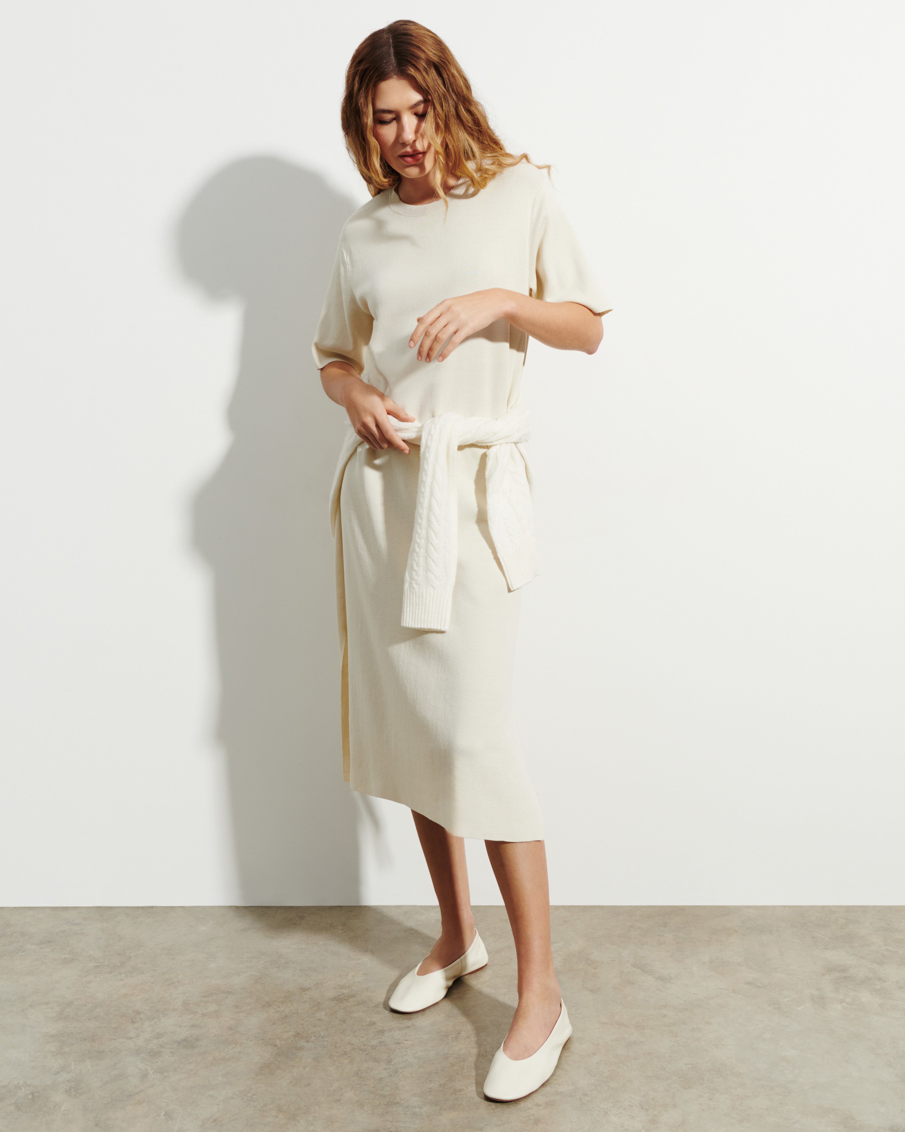 Robe T-shirt maille unie-IVOIRE-100% coton