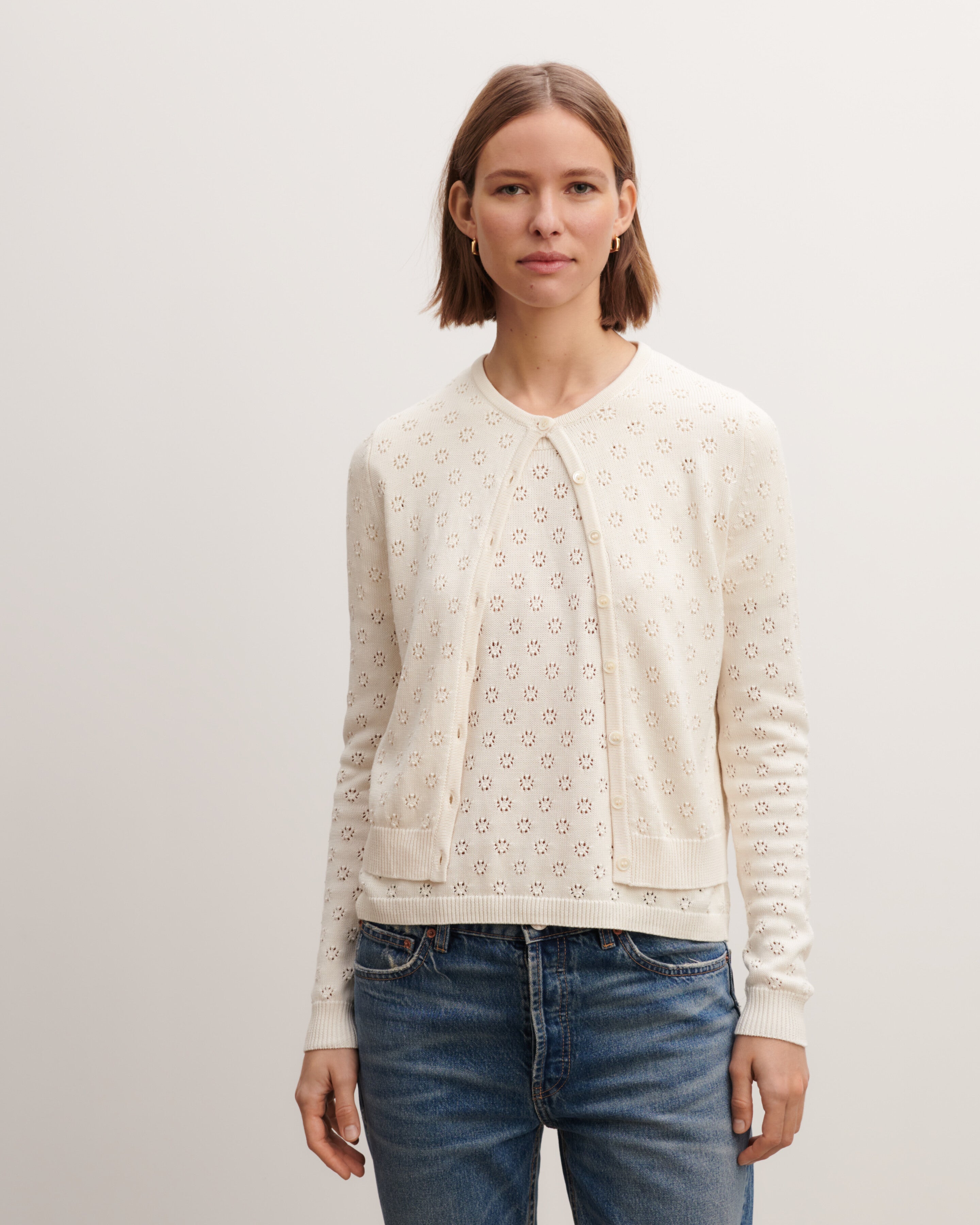 Cardigan en pointelle-NATUREL-55% soie 45% coton