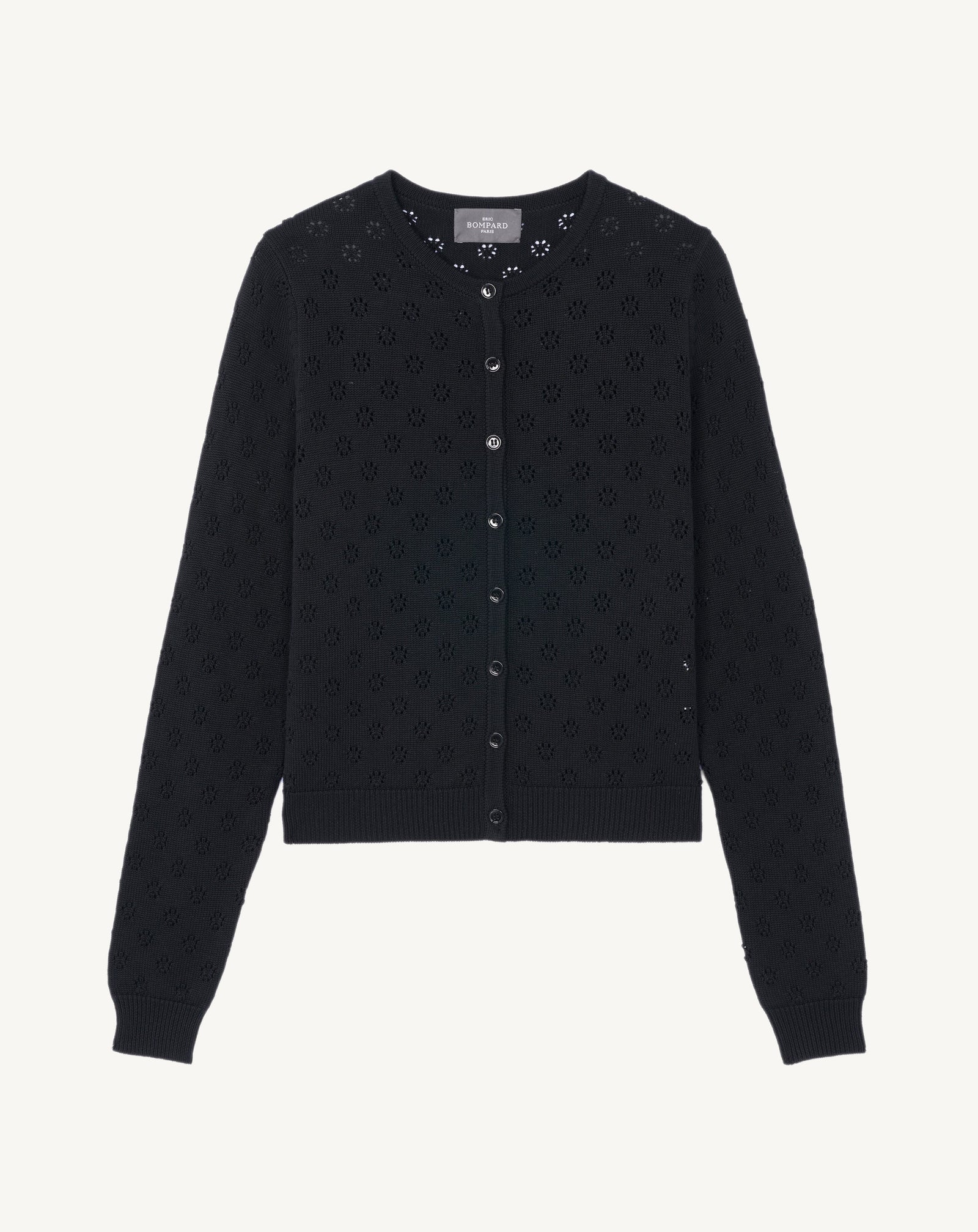 Cardigan en pointelle-NOIR-55% soie 45% coton