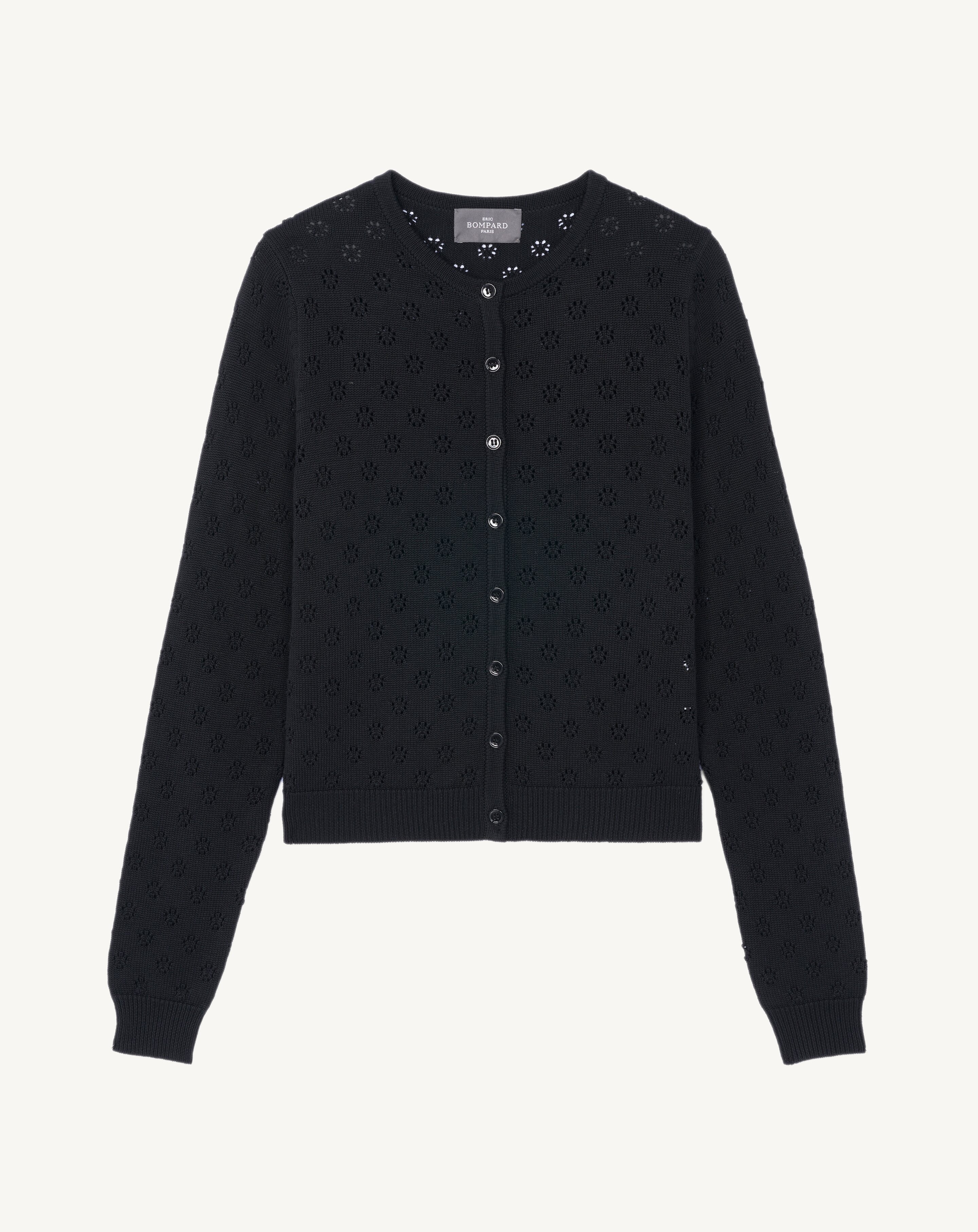 Cardigan en pointelle-NOIR-55% soie 45% coton