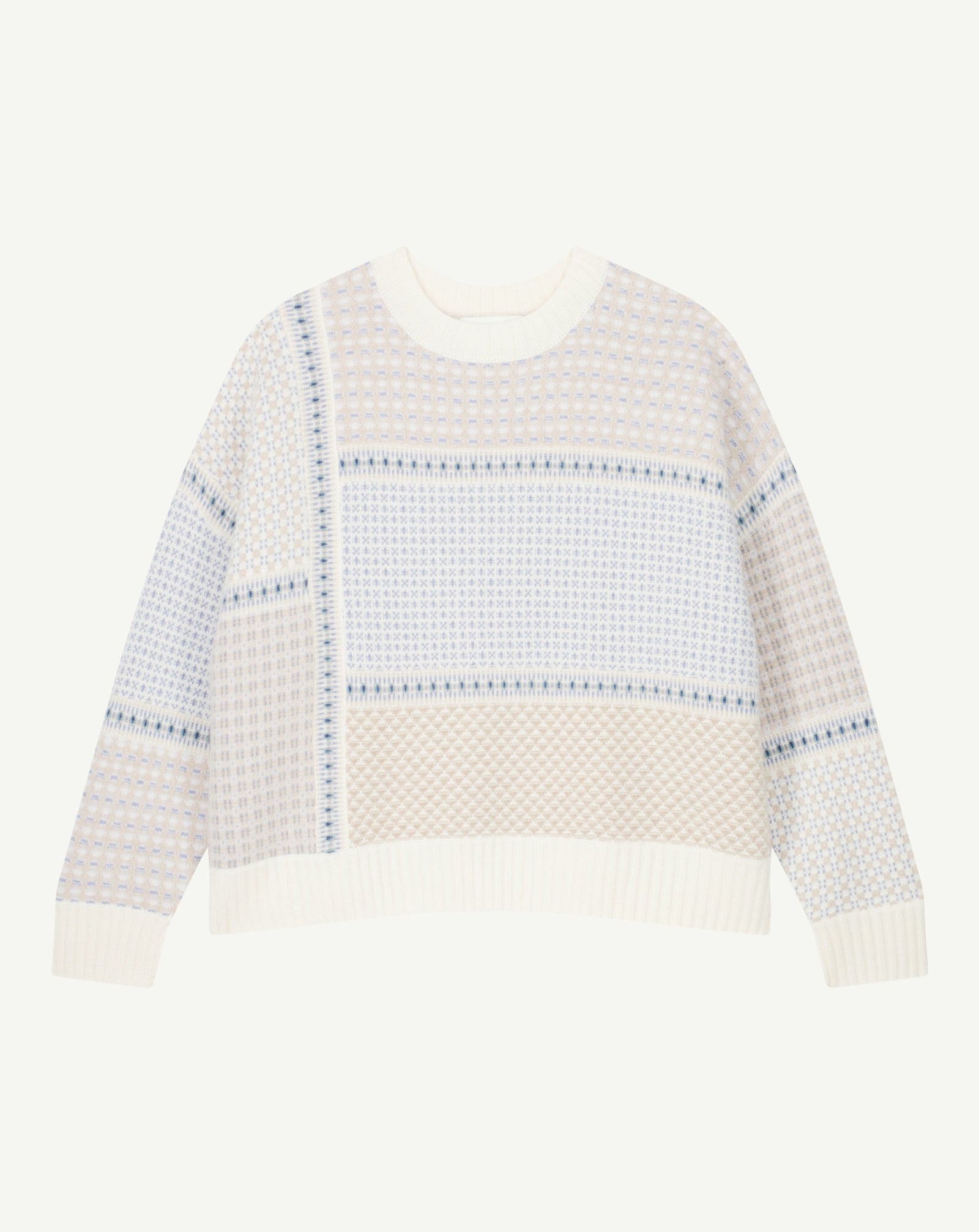Pull col rond micromotif-NATUREL-100% cachemire