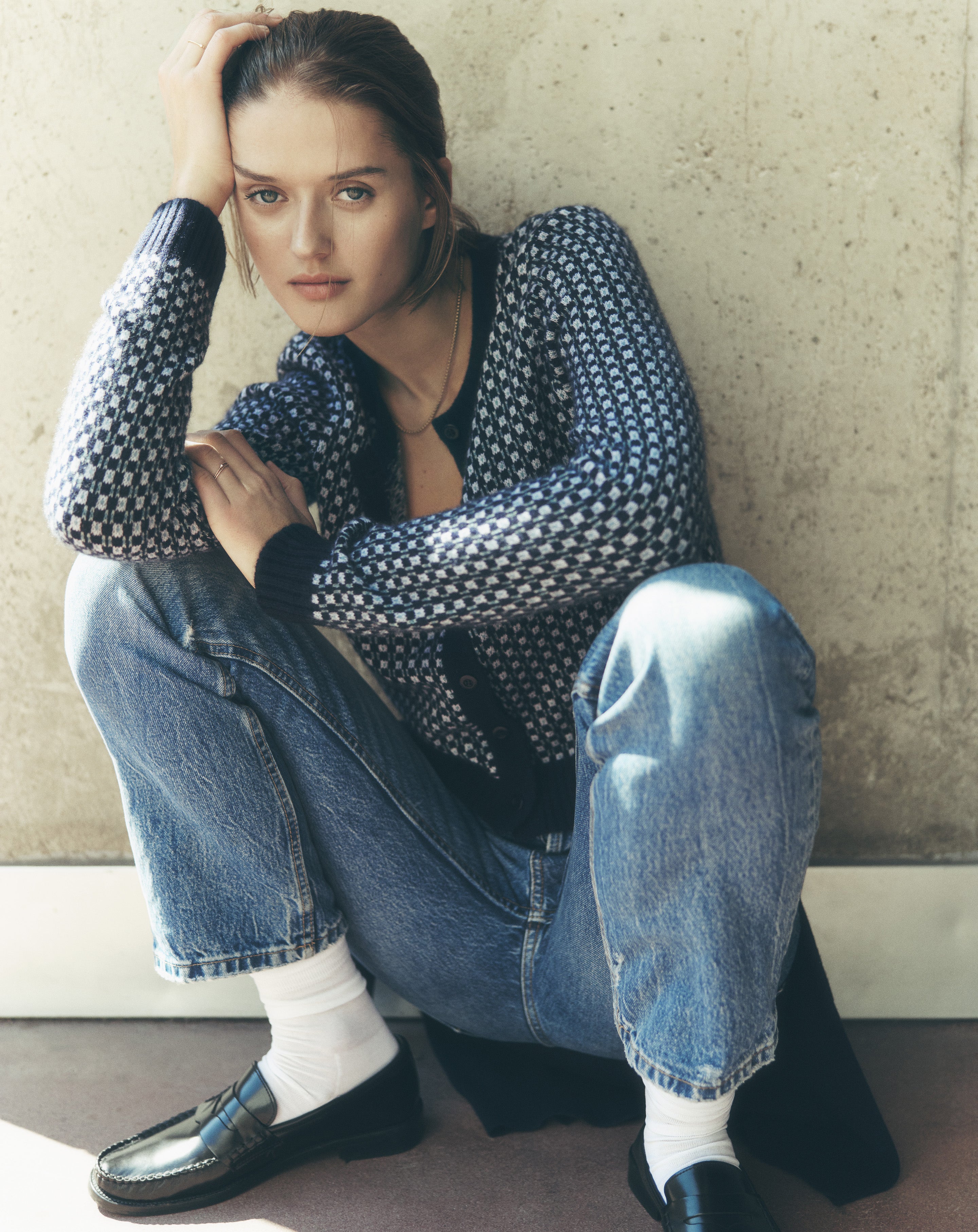 Cardigan micromotif-MARINE-100% cachemire