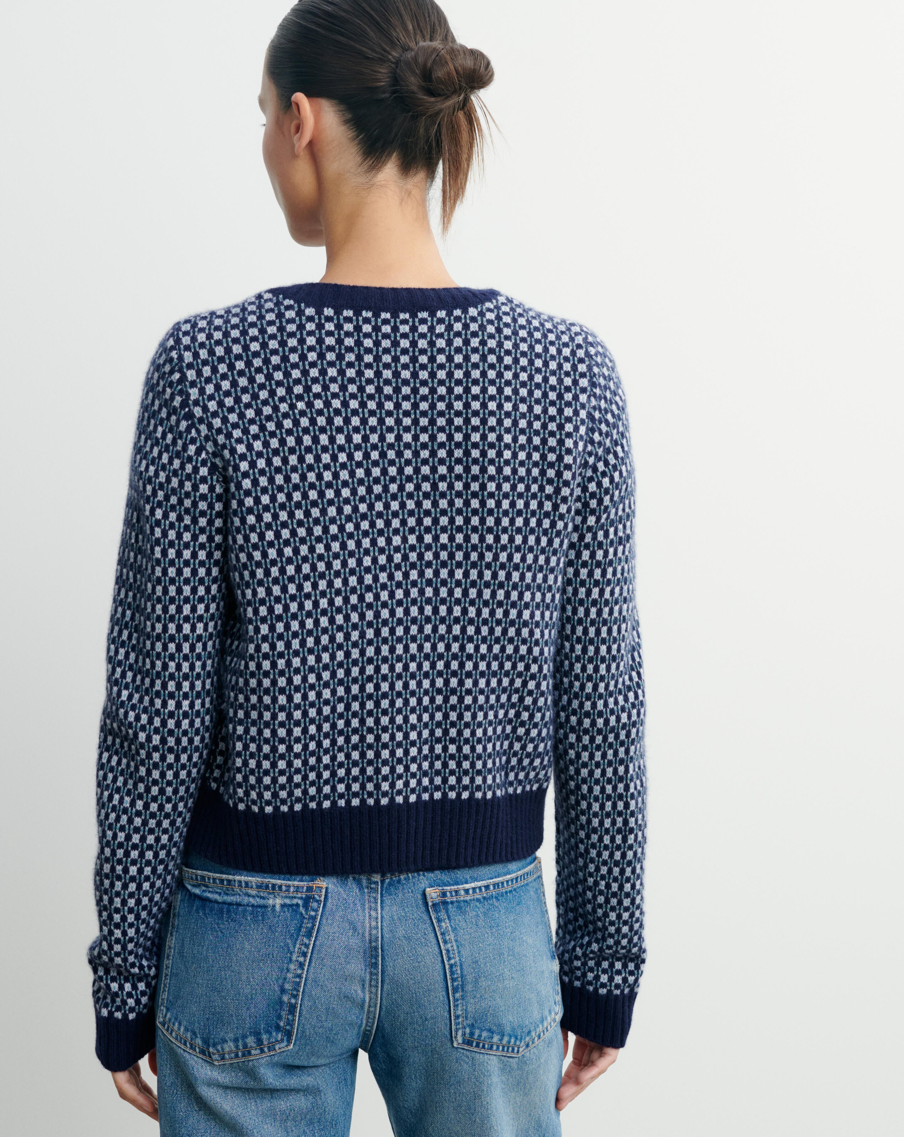 Cardigan micromotif-MARINE-100% cachemire