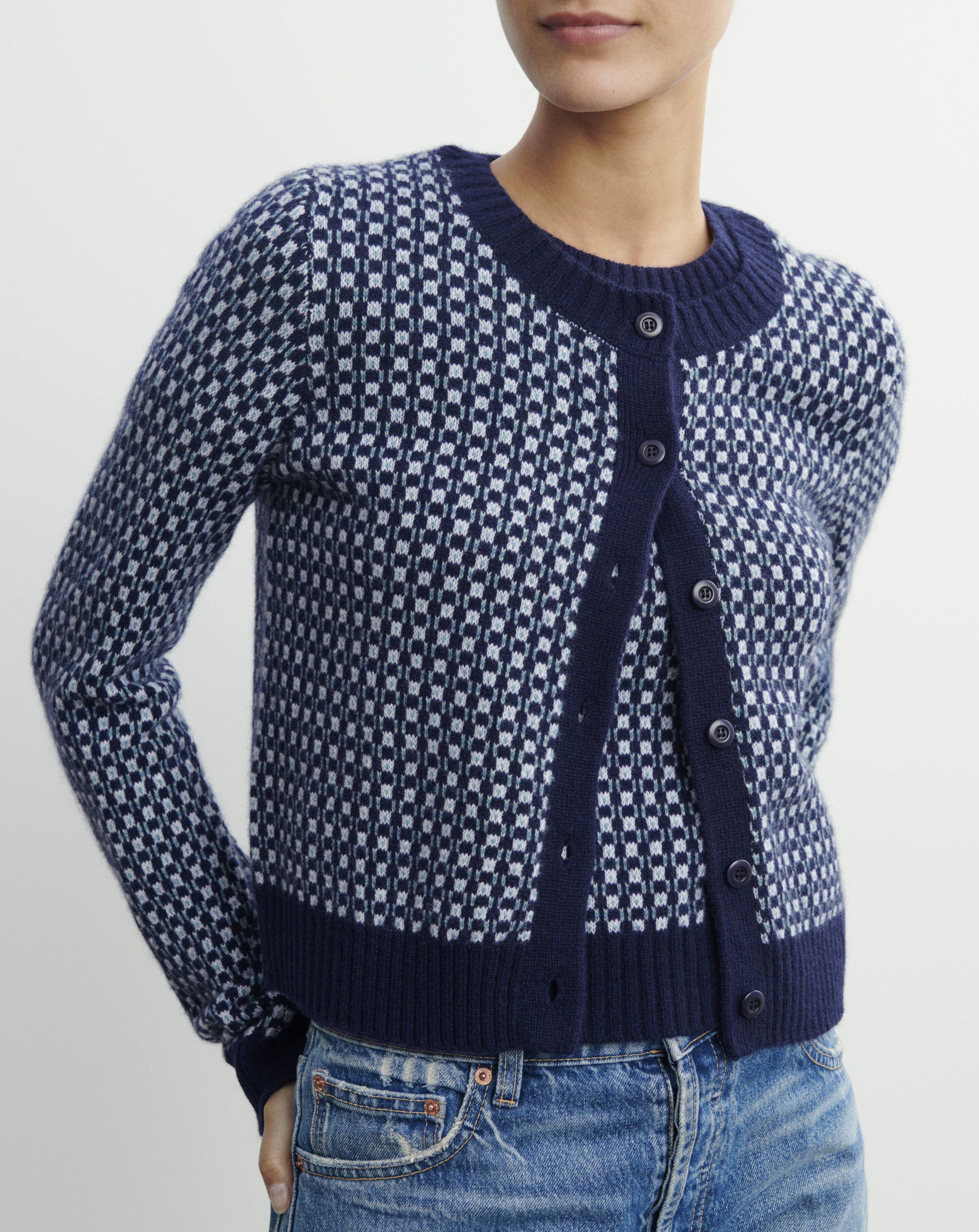 Cardigan micromotif-MARINE-100% cachemire
