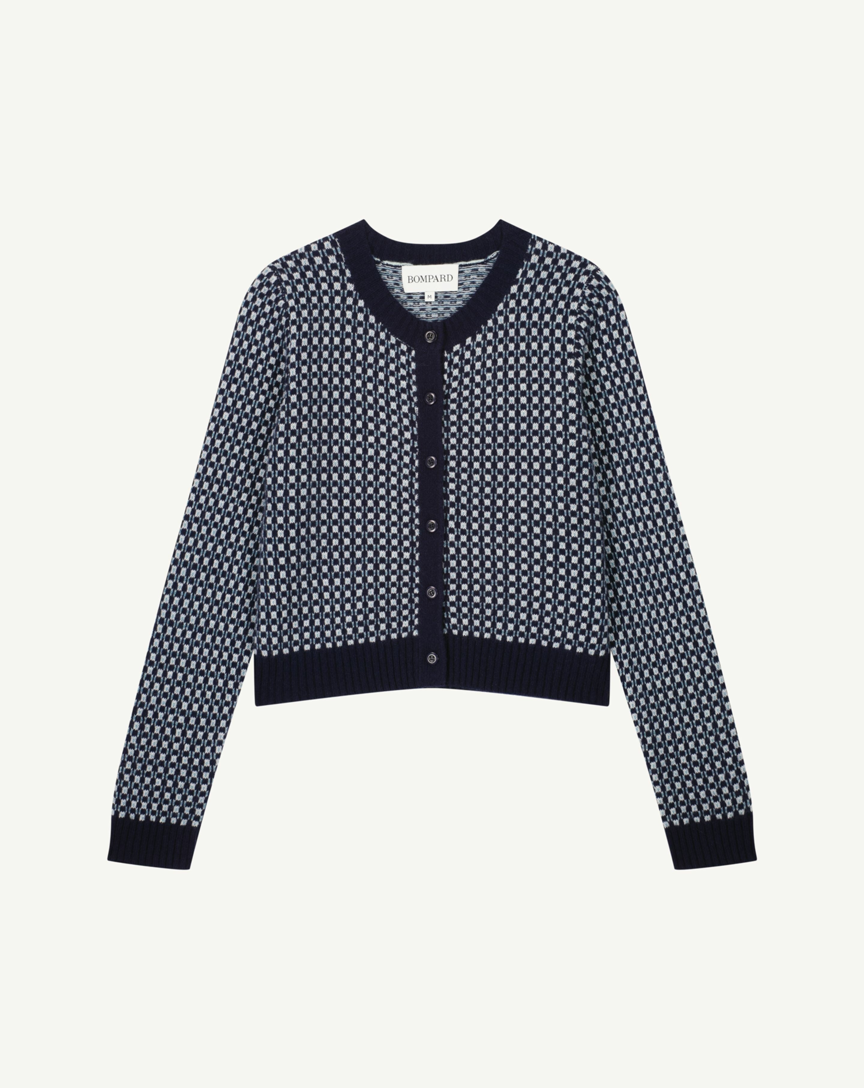 Cardigan micromotif-MARINE-100% cachemire