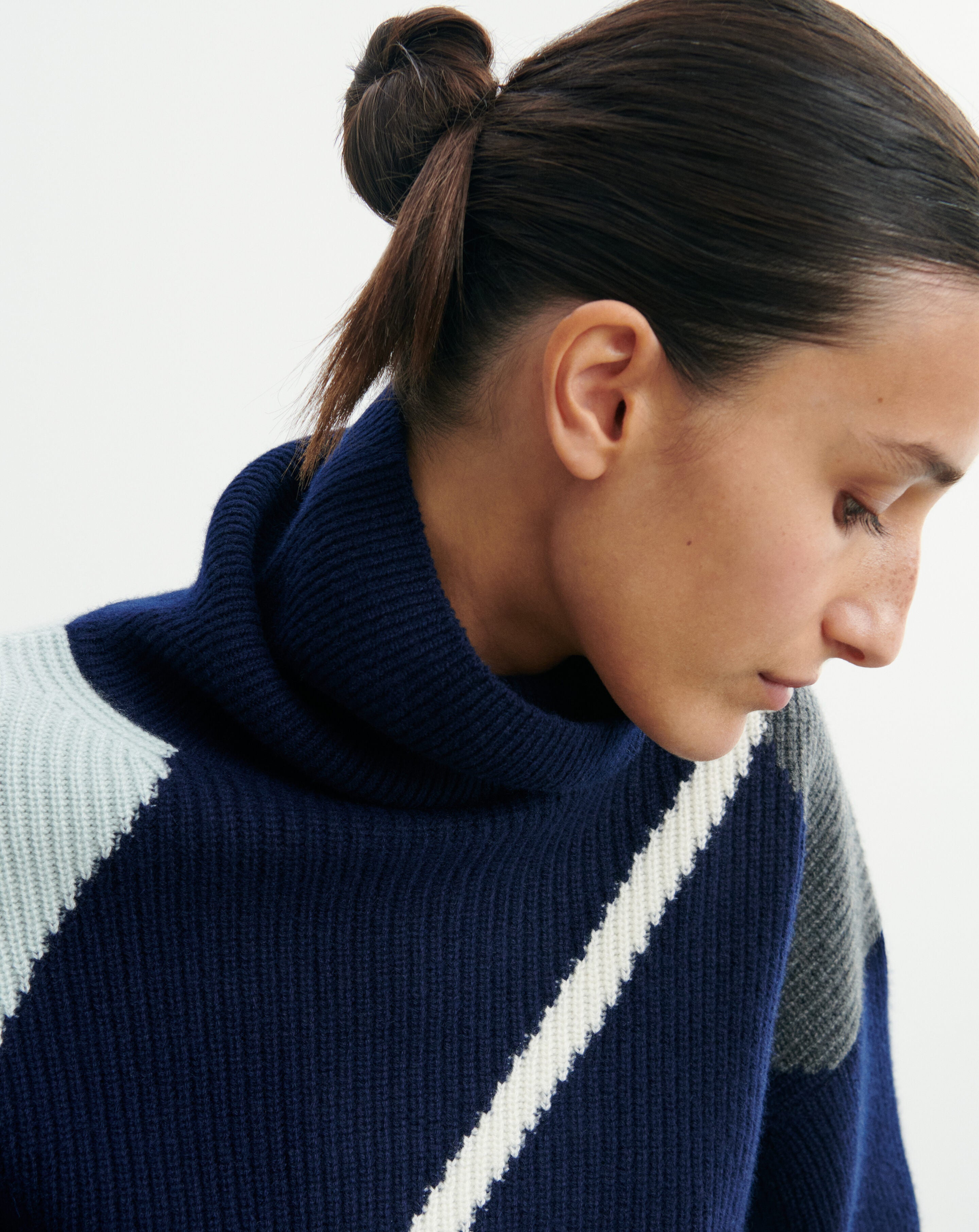 Pull col roulé argyle-MARINE-100% cachemire