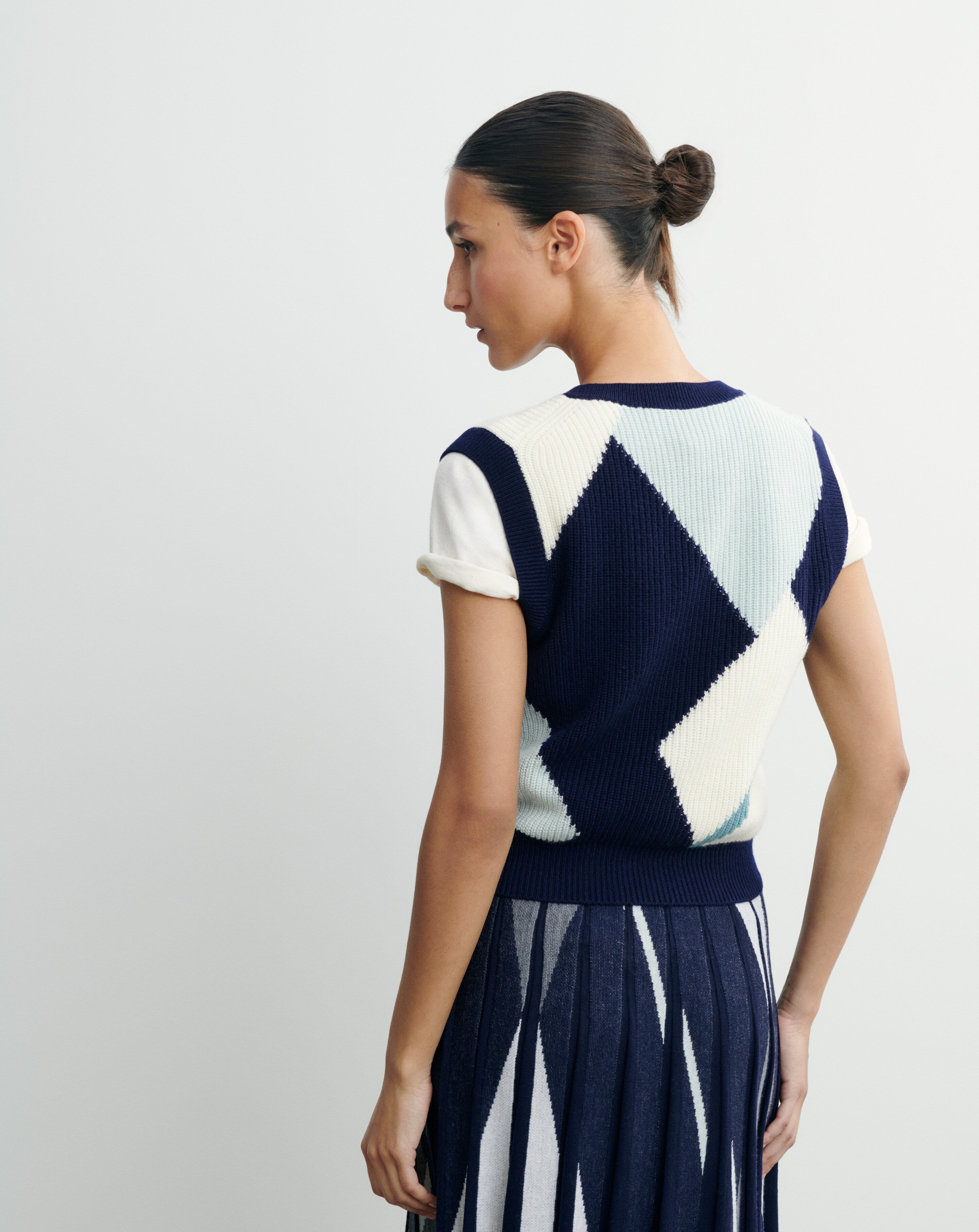 Pull sans manches argyle-MARINE-100% cachemire