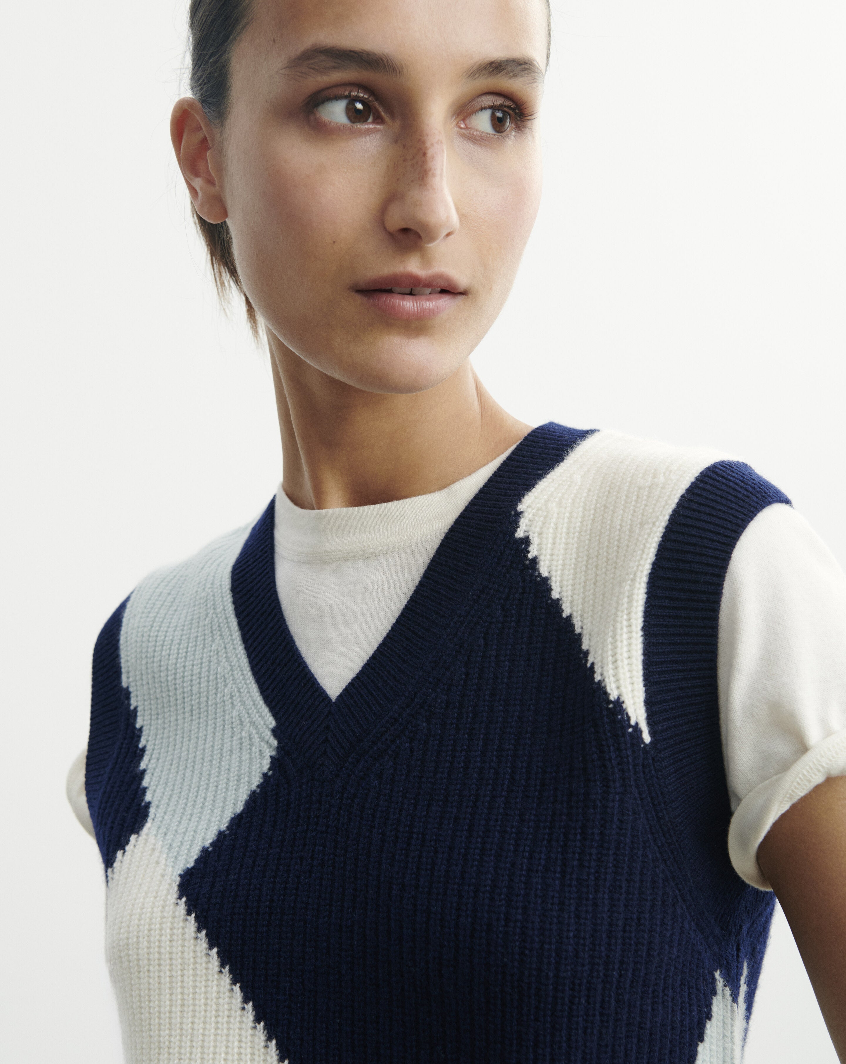 Pull sans manches argyle-MARINE-100% cachemire