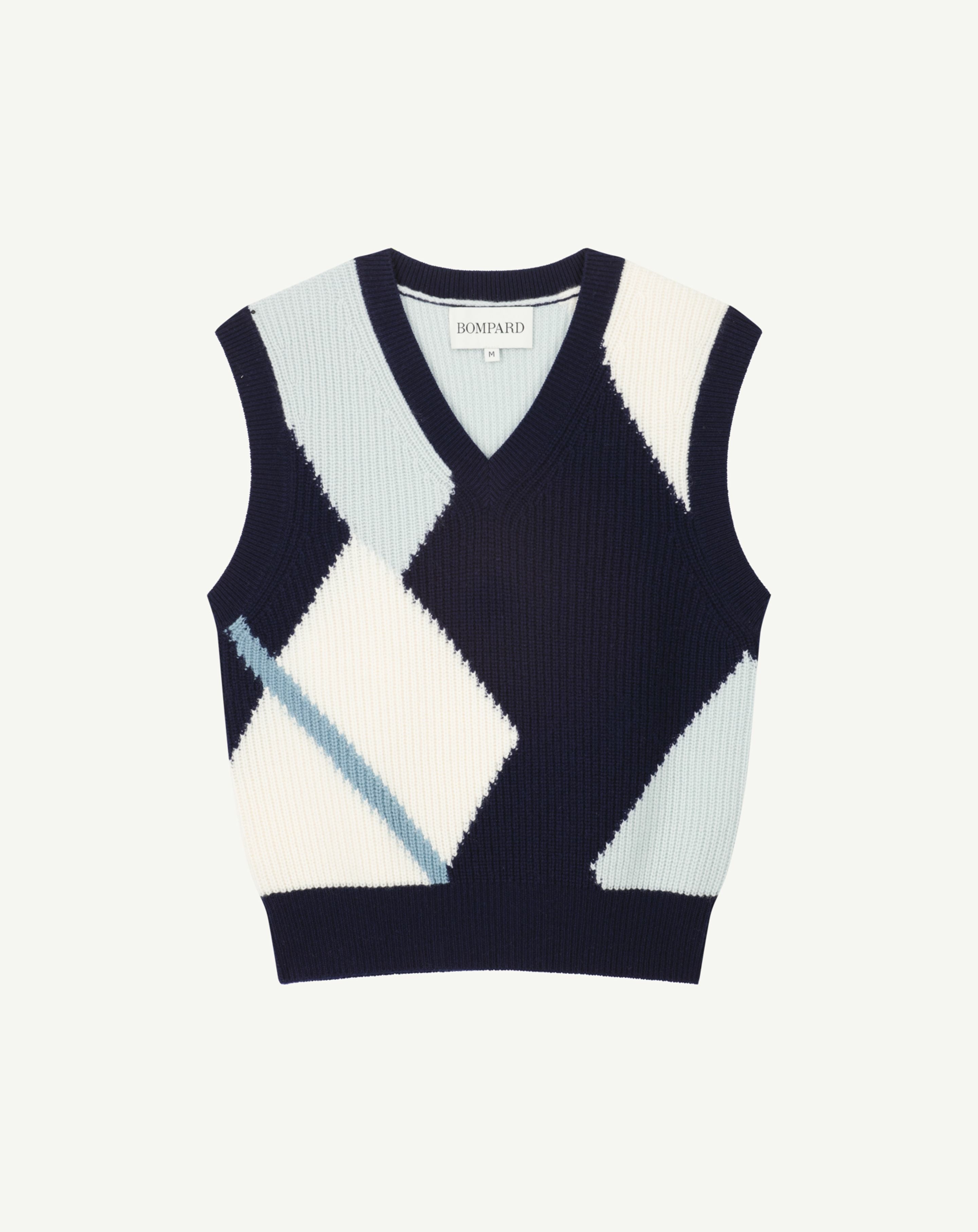 Pull sans manches argyle-MARINE-100% cachemire