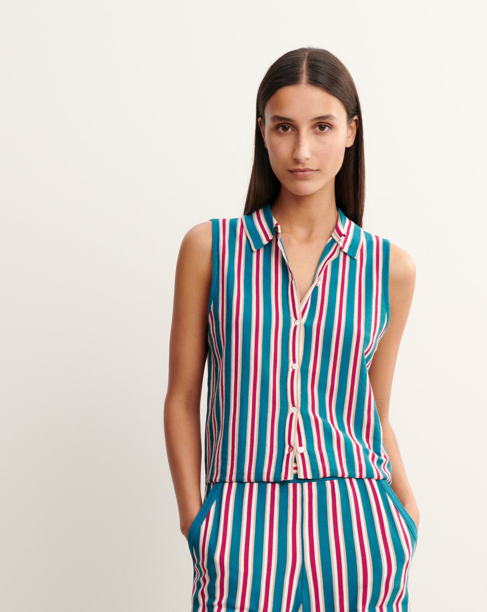 Chemise sans manches à rayure
