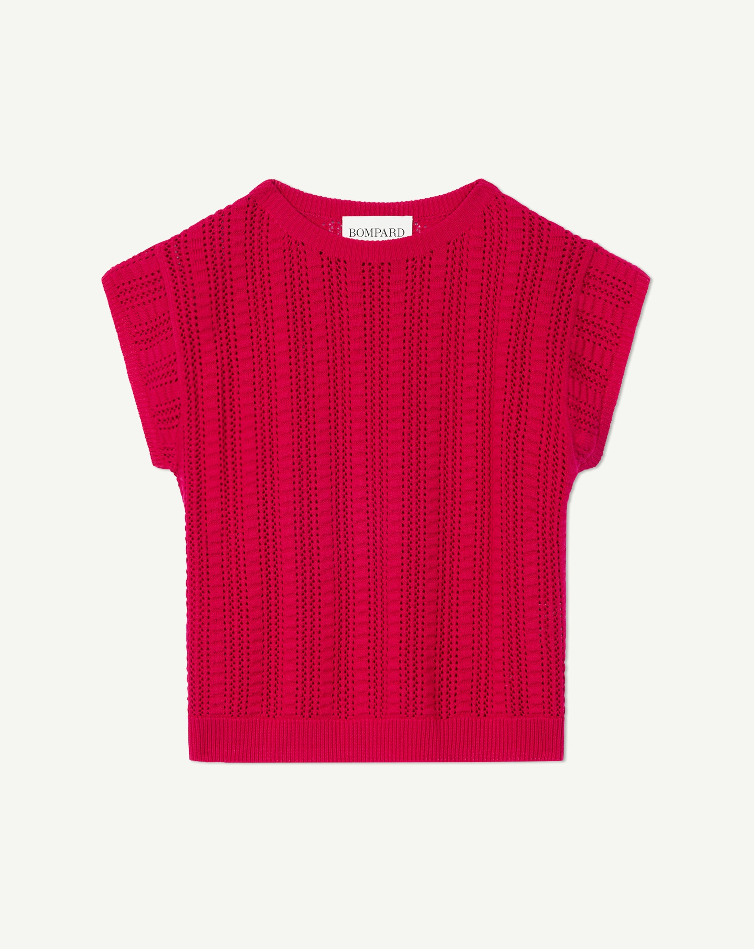 Top col bateau pointelle-ROSE DIVA-90% coton bio 10% soie