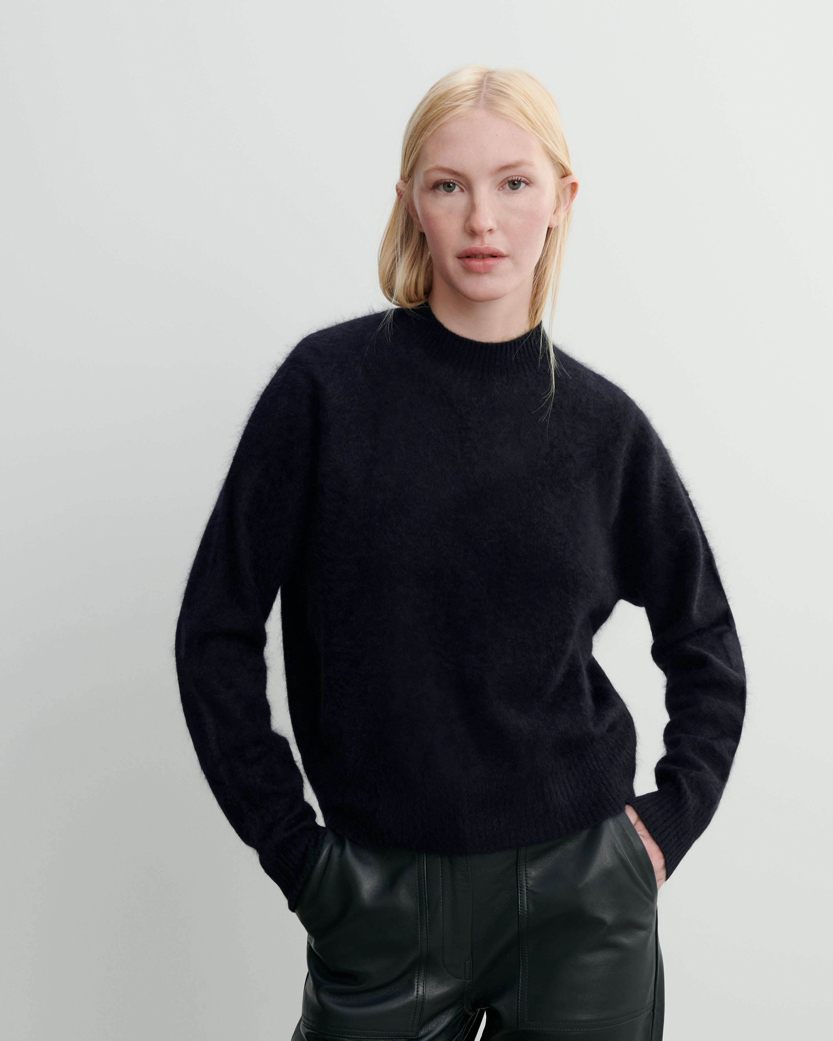 Col rond cachemire brossé-NOIR-100% cachemire