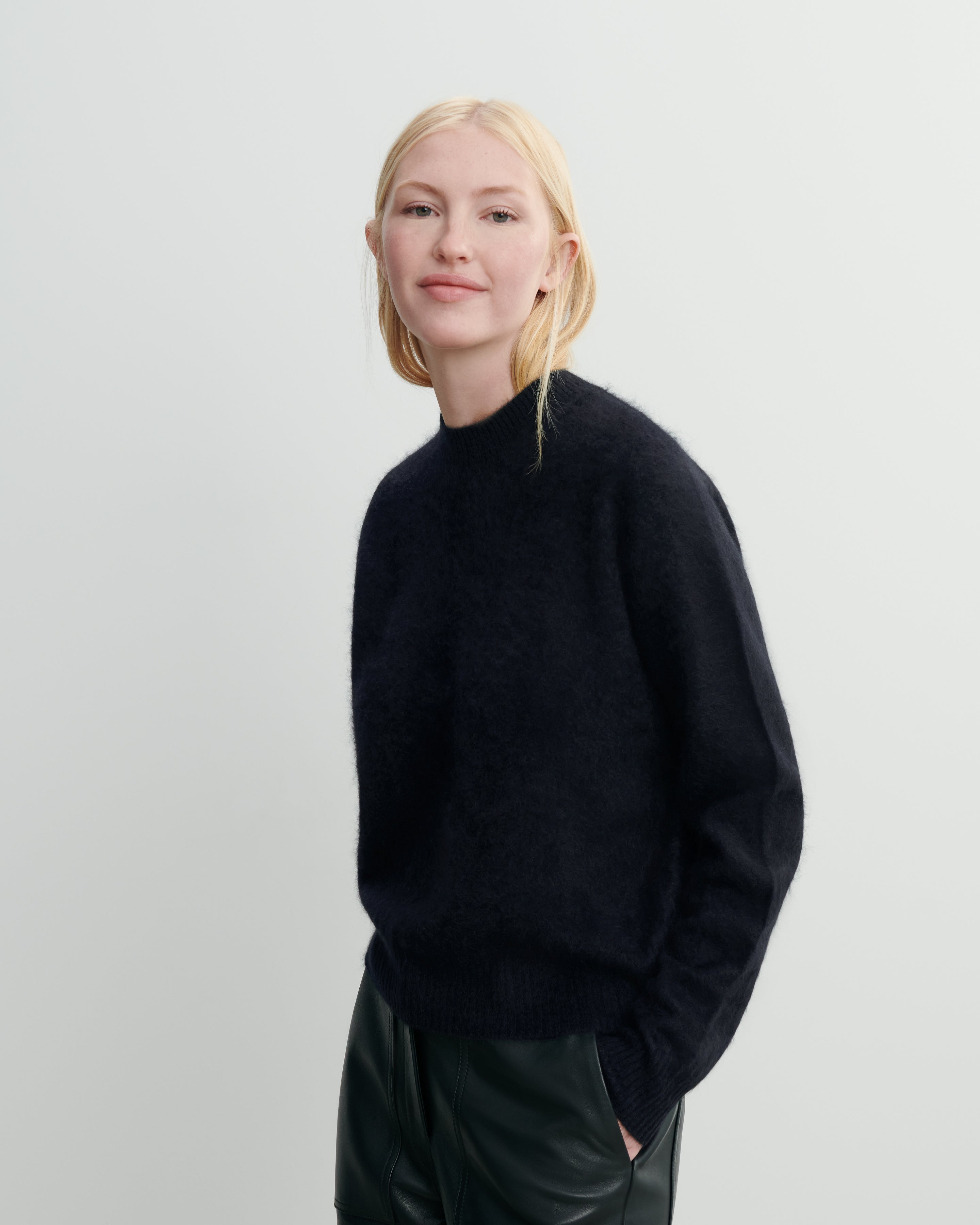 Col rond cachemire brossé-NOIR-100% cachemire