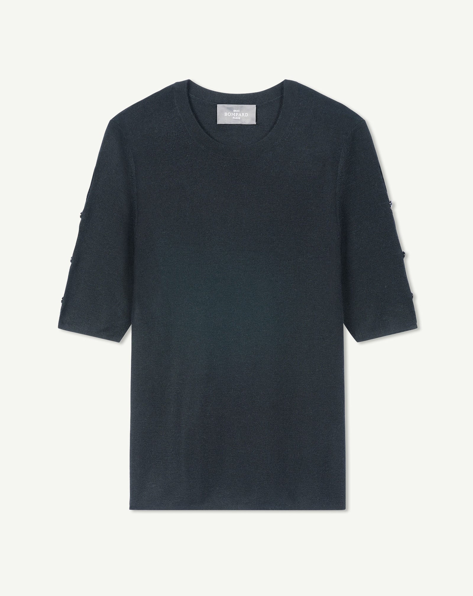 Top maille unie à boutons-NOIR-70% cachemire 30% soie