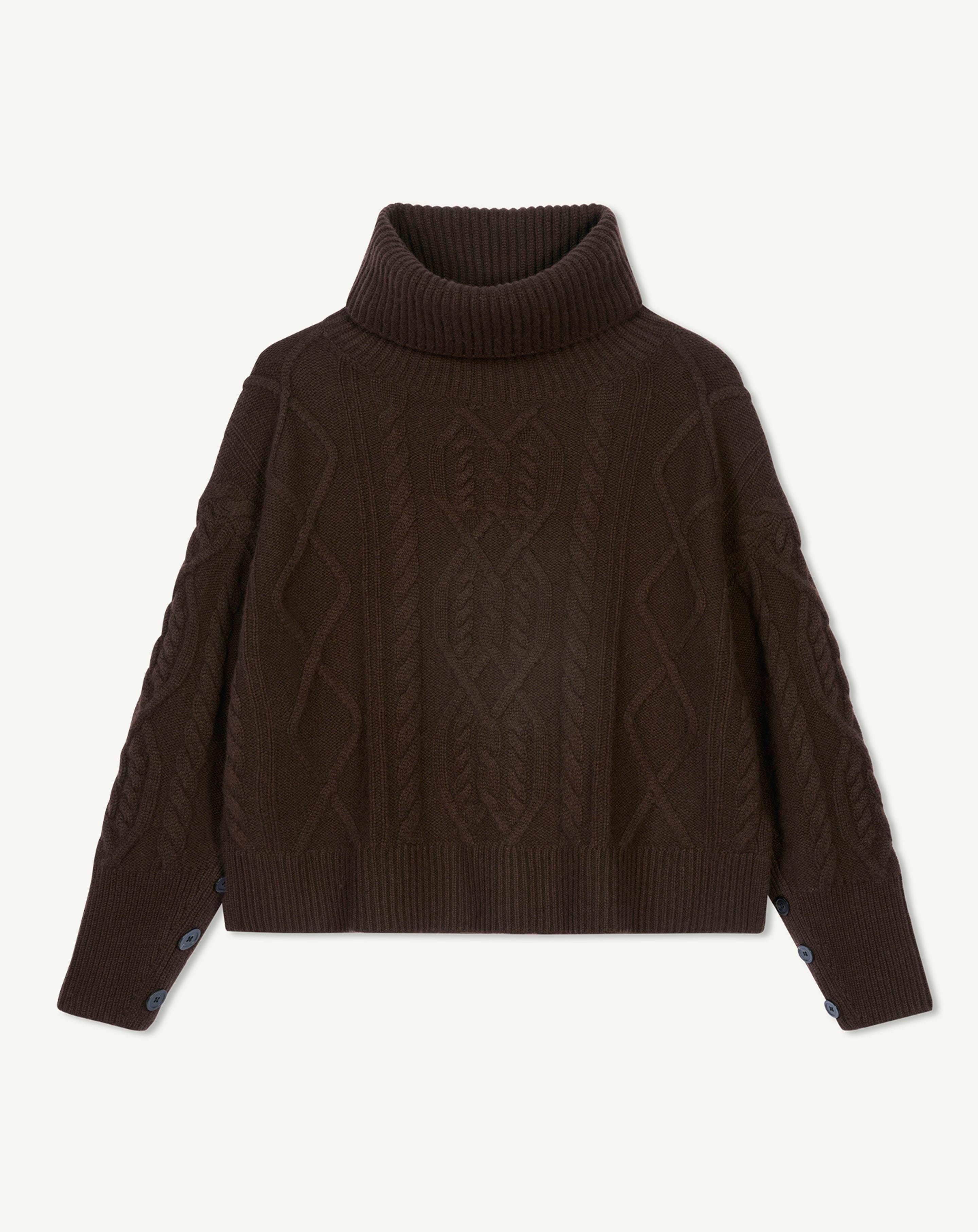 Cables turtleneck pullover in Cashmere Women chocolate | Eric Bompard