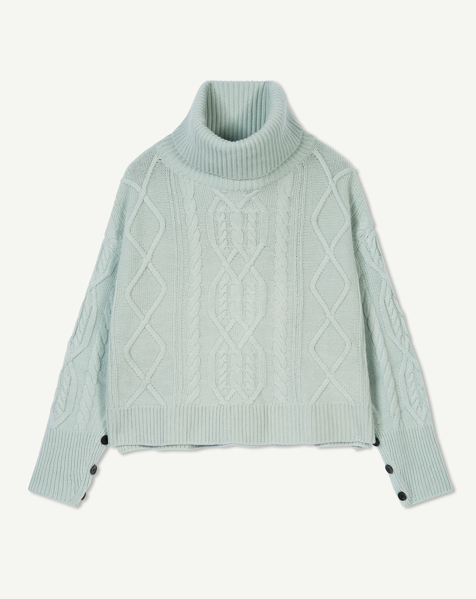 Pull col roulé à torsades-VERT ARAGON-100% cachemire