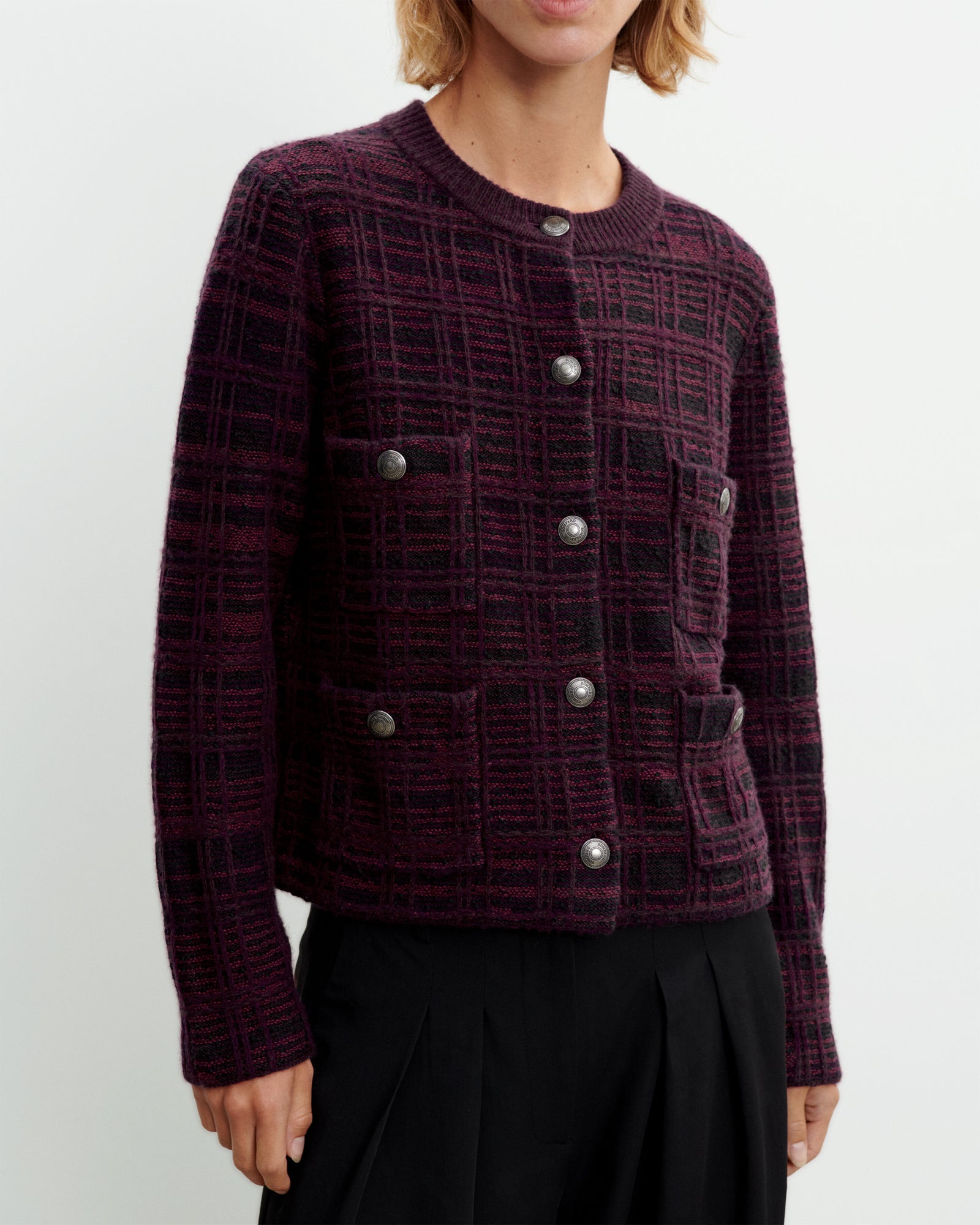 Veste en tweed à poches-PRUNE DAMAS-41% laine 17% cachemire 42% coton