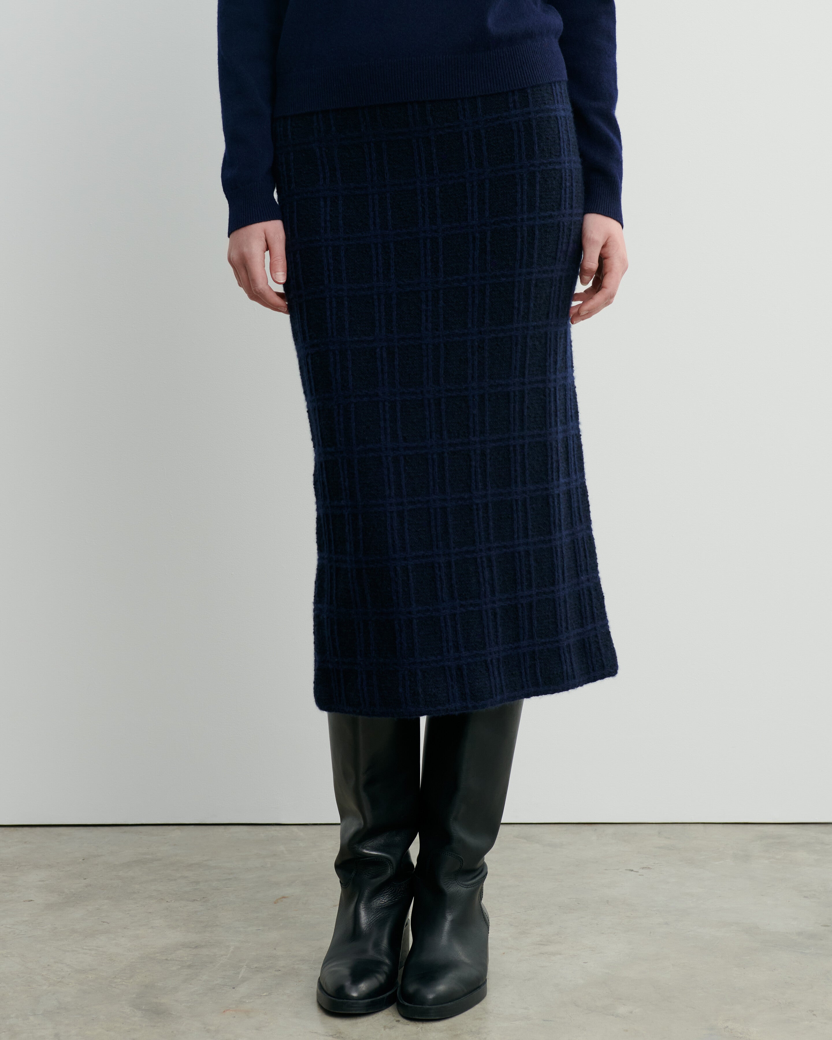 Jupe midi en tweed-MARINE-47% coton 37% laine 16% cachemire