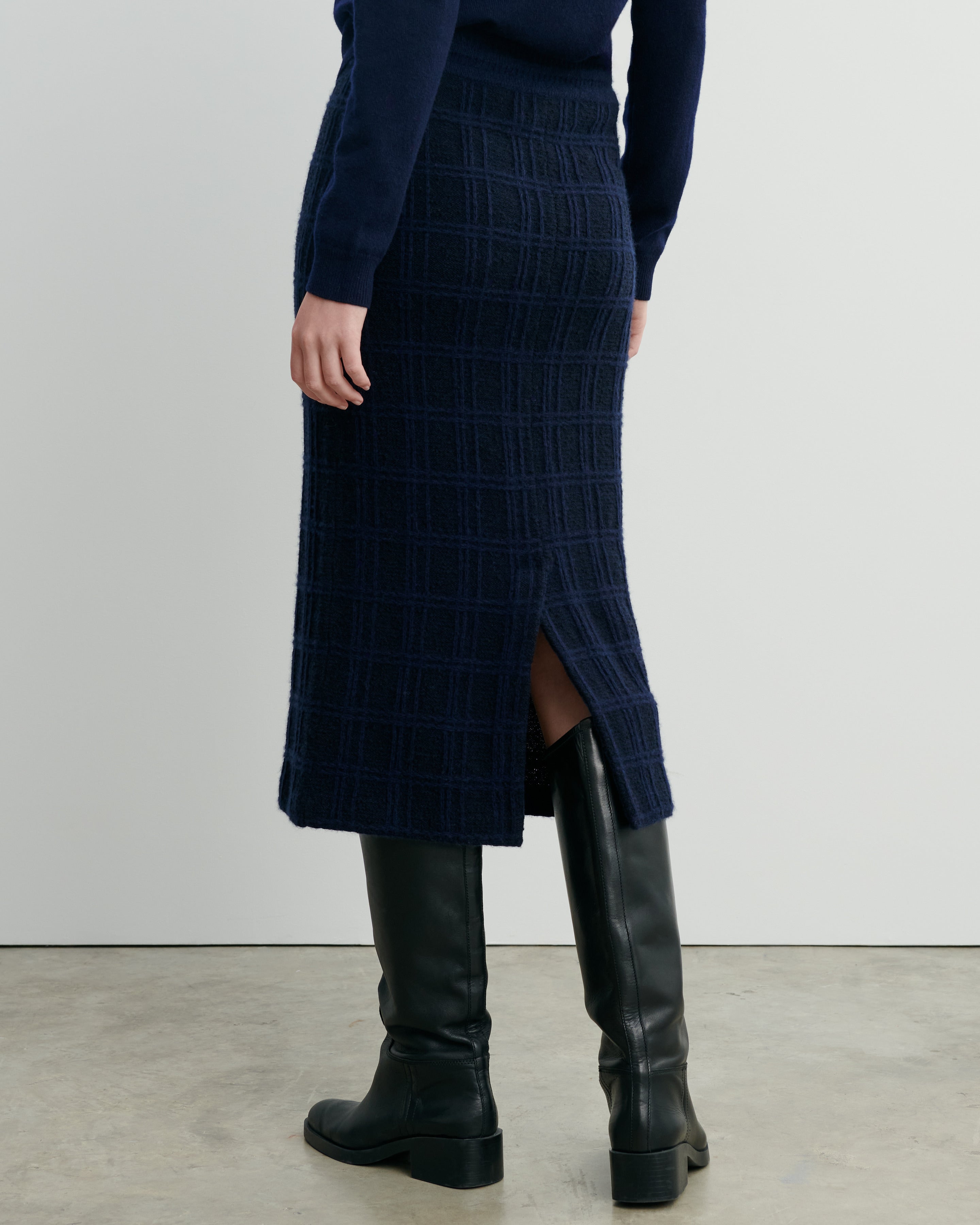 Jupe midi en tweed-MARINE-47% coton 37% laine 16% cachemire