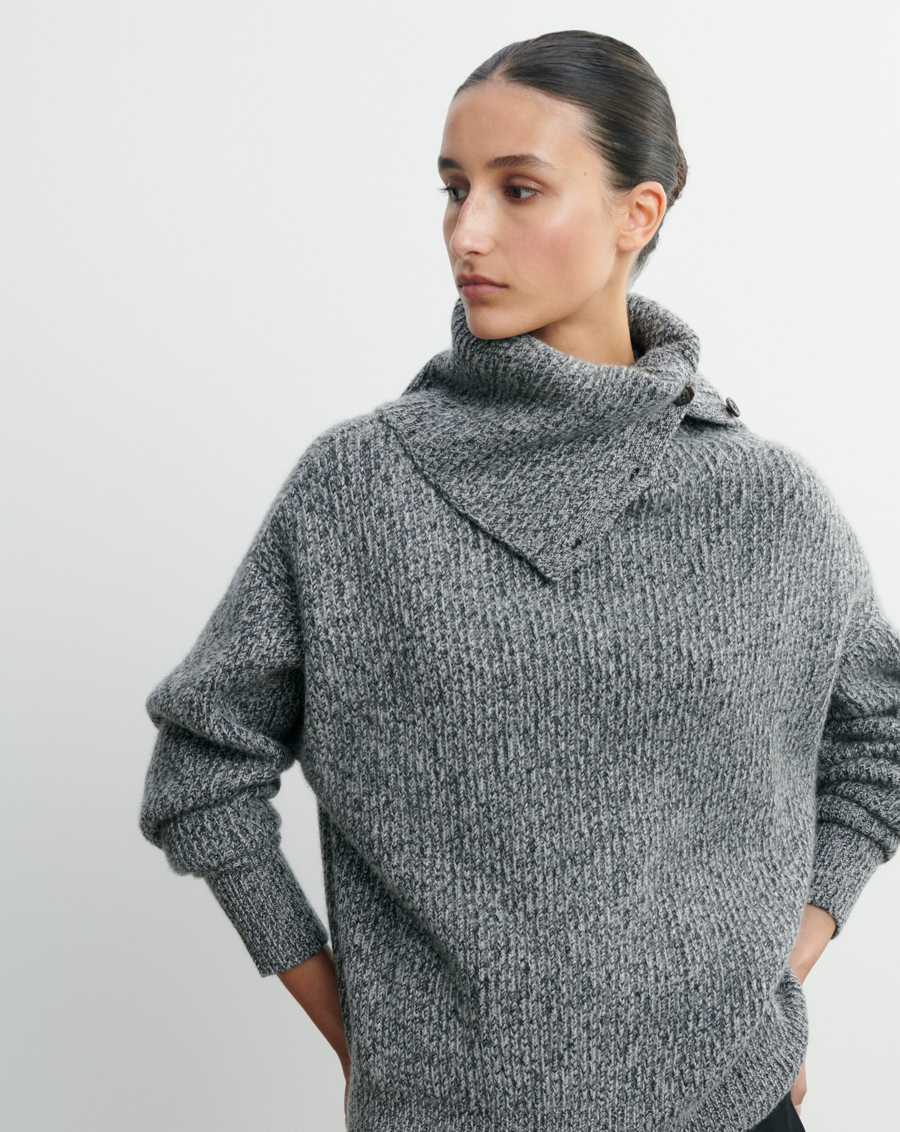 Pull col roulé mouliné-CHARBON/GRIS METEORITE/GRIS ARGENTE-100% cachemire