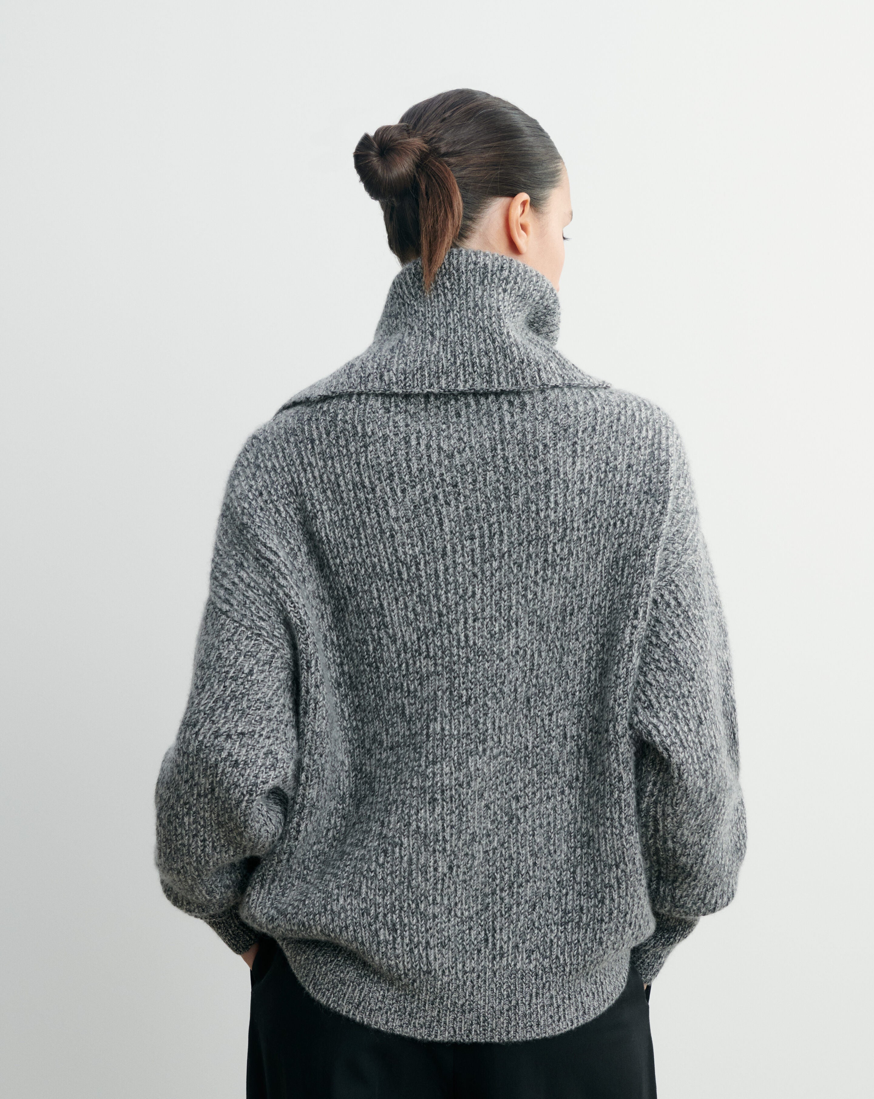 Pull col roulé mouliné-CHARBON/GRIS METEORITE/GRIS ARGENTE-100% cachemire