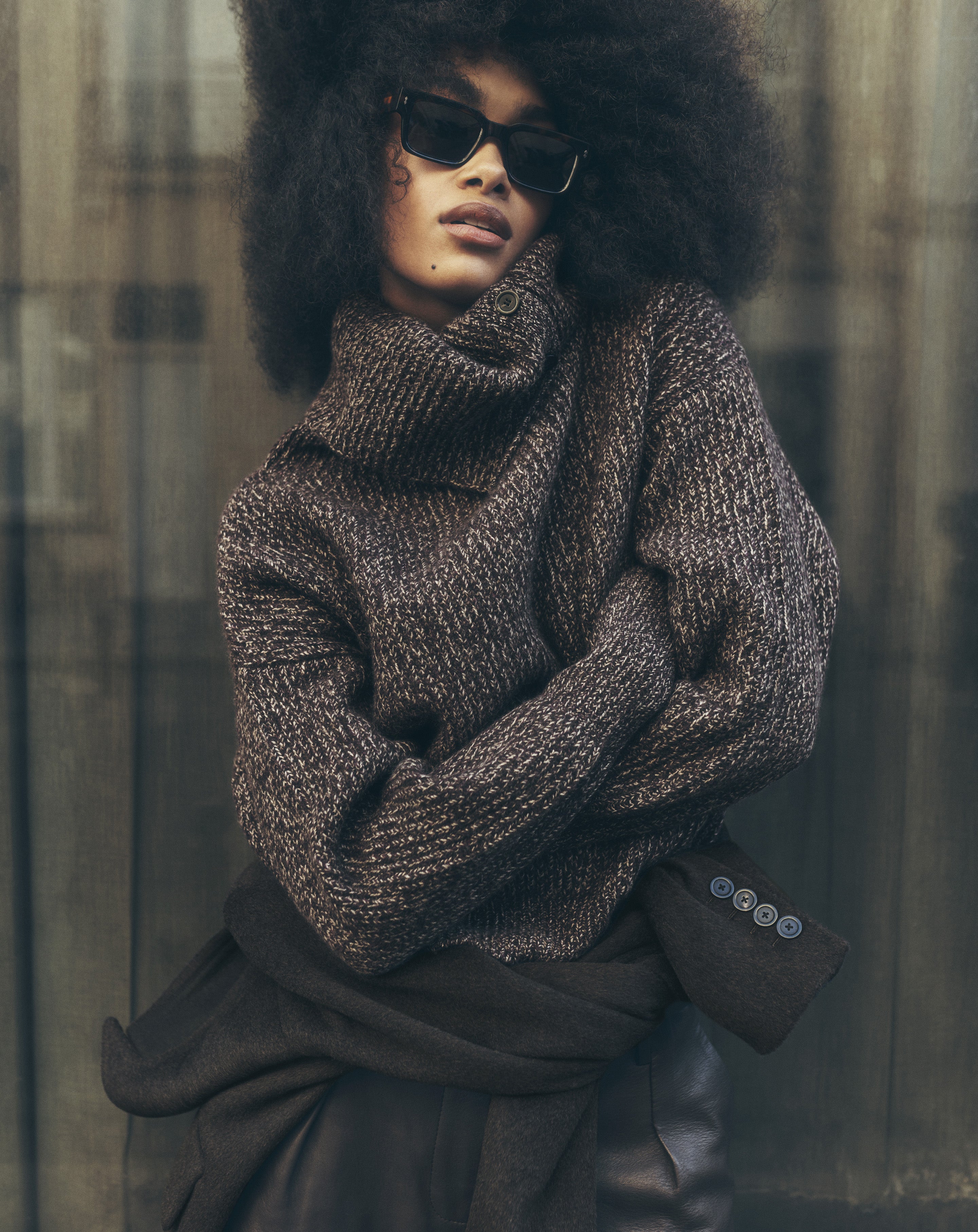 Pull col roulé mouliné Chocolat/millet/mure