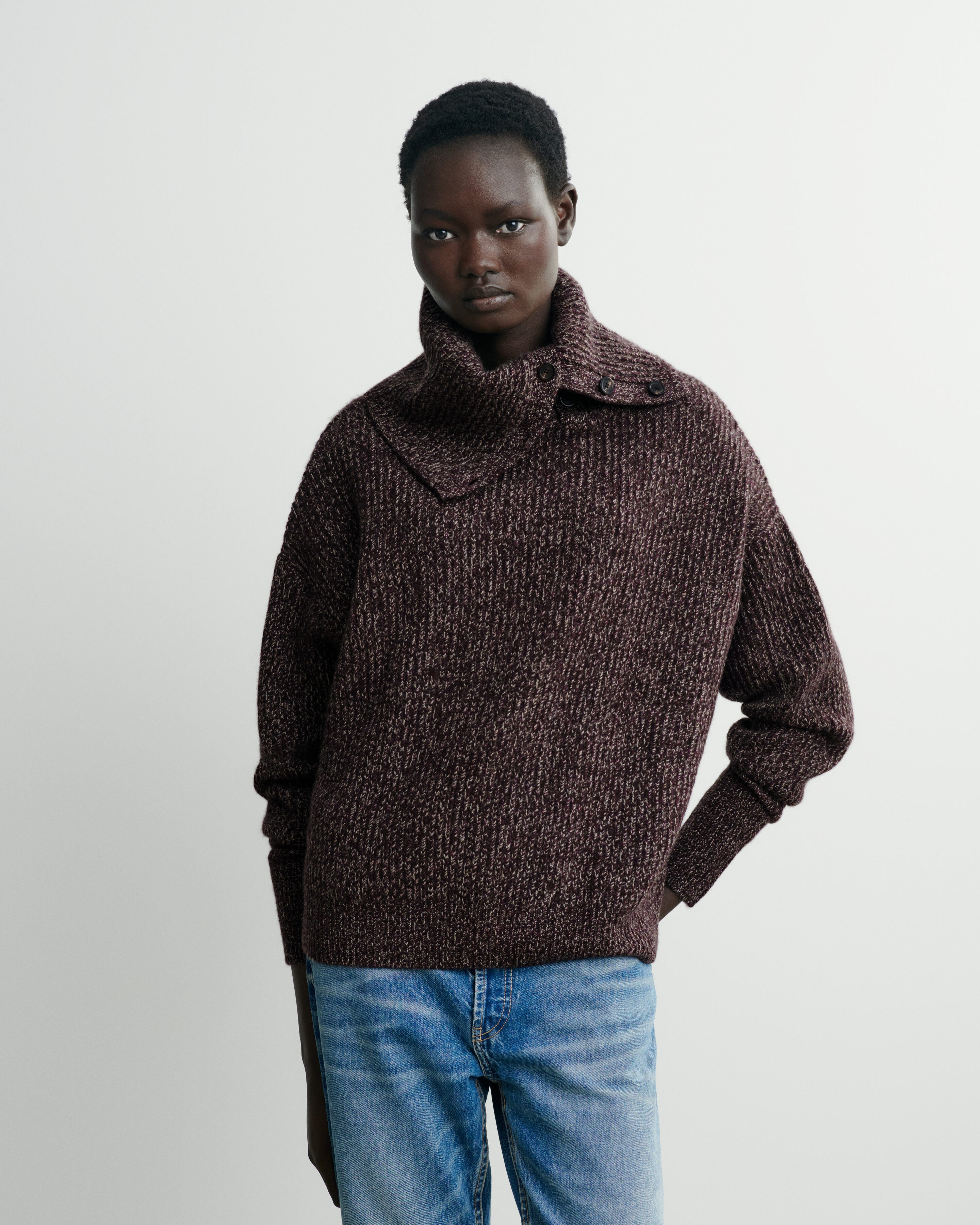 Pull col roulé mouliné-CHOCOLAT/MILLET/MURE-100% cachemire