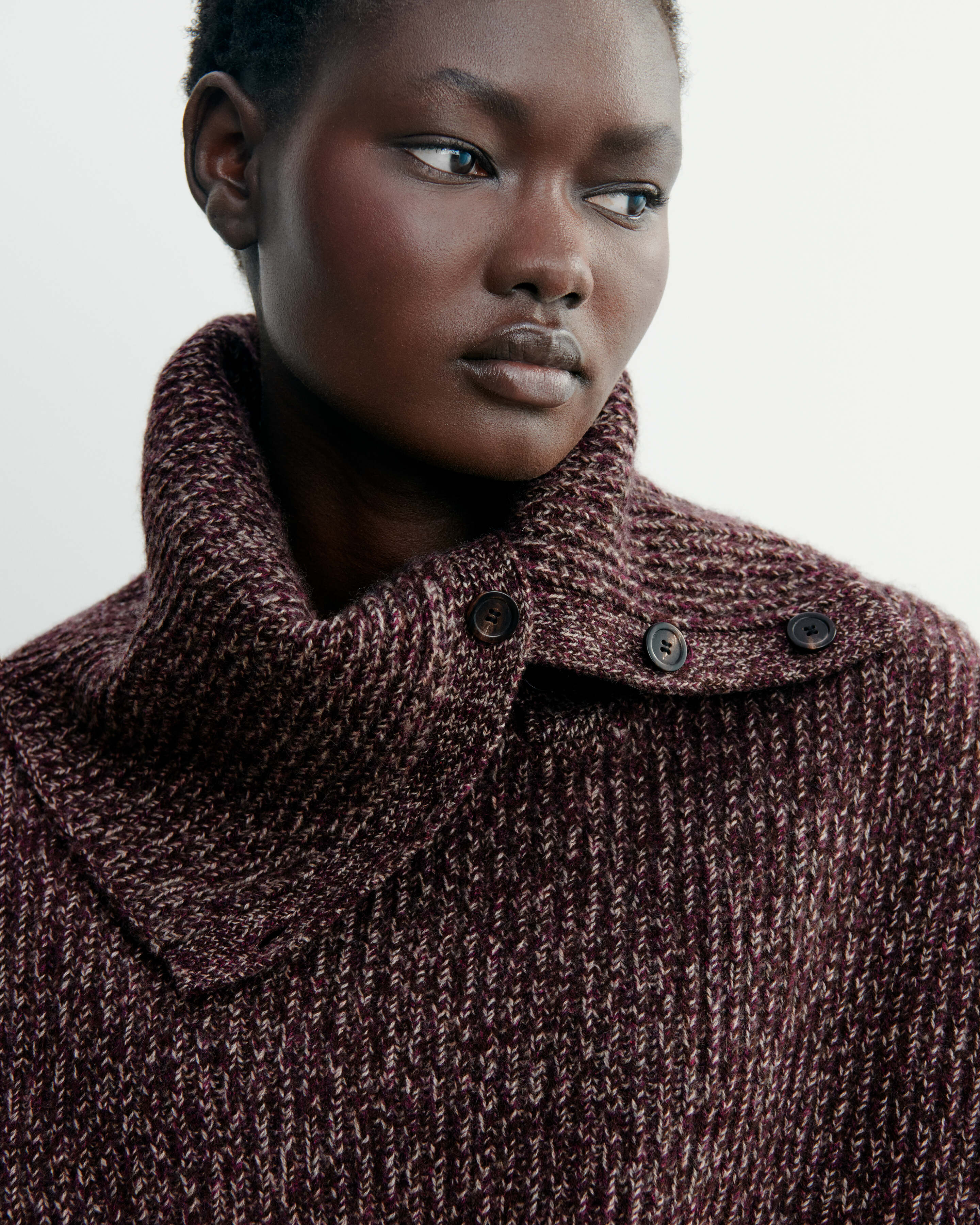 Pull col roulé mouliné-CHOCOLAT/MILLET/MURE-100% cachemire