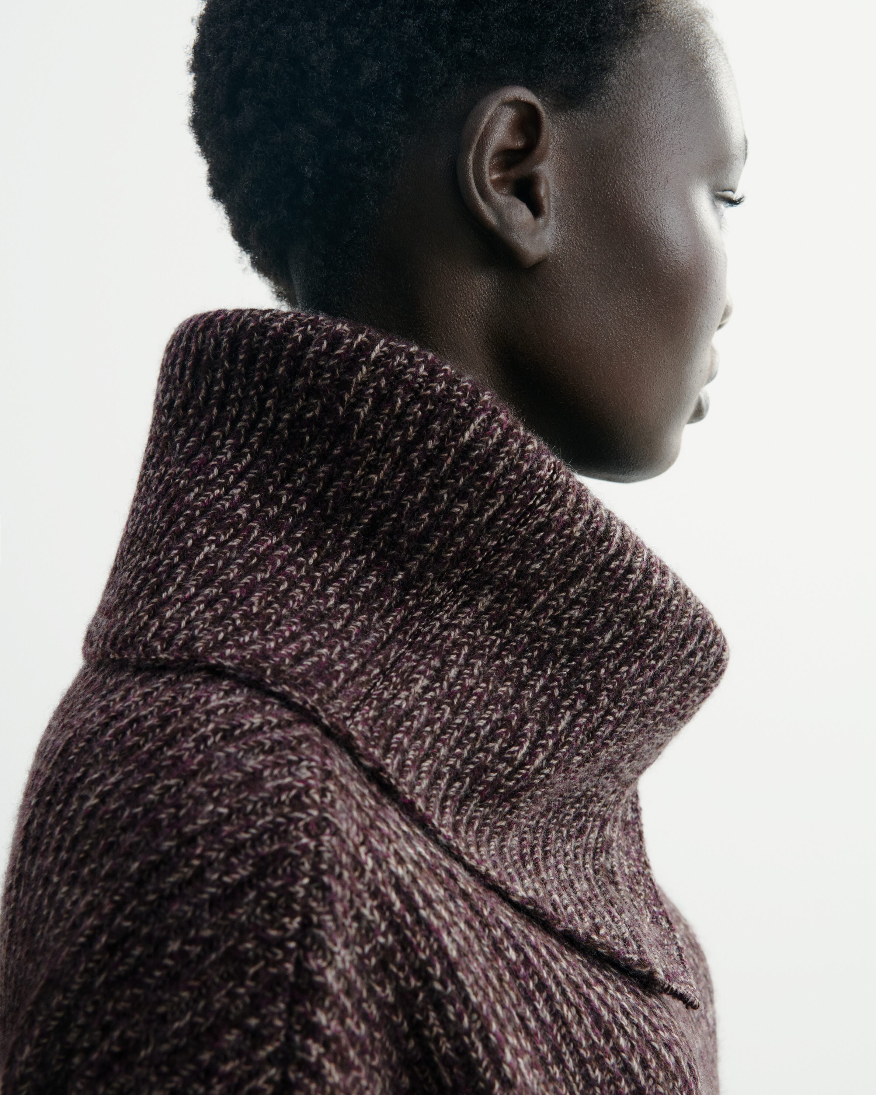 Pull col roulé mouliné-CHOCOLAT/MILLET/MURE-100% cachemire