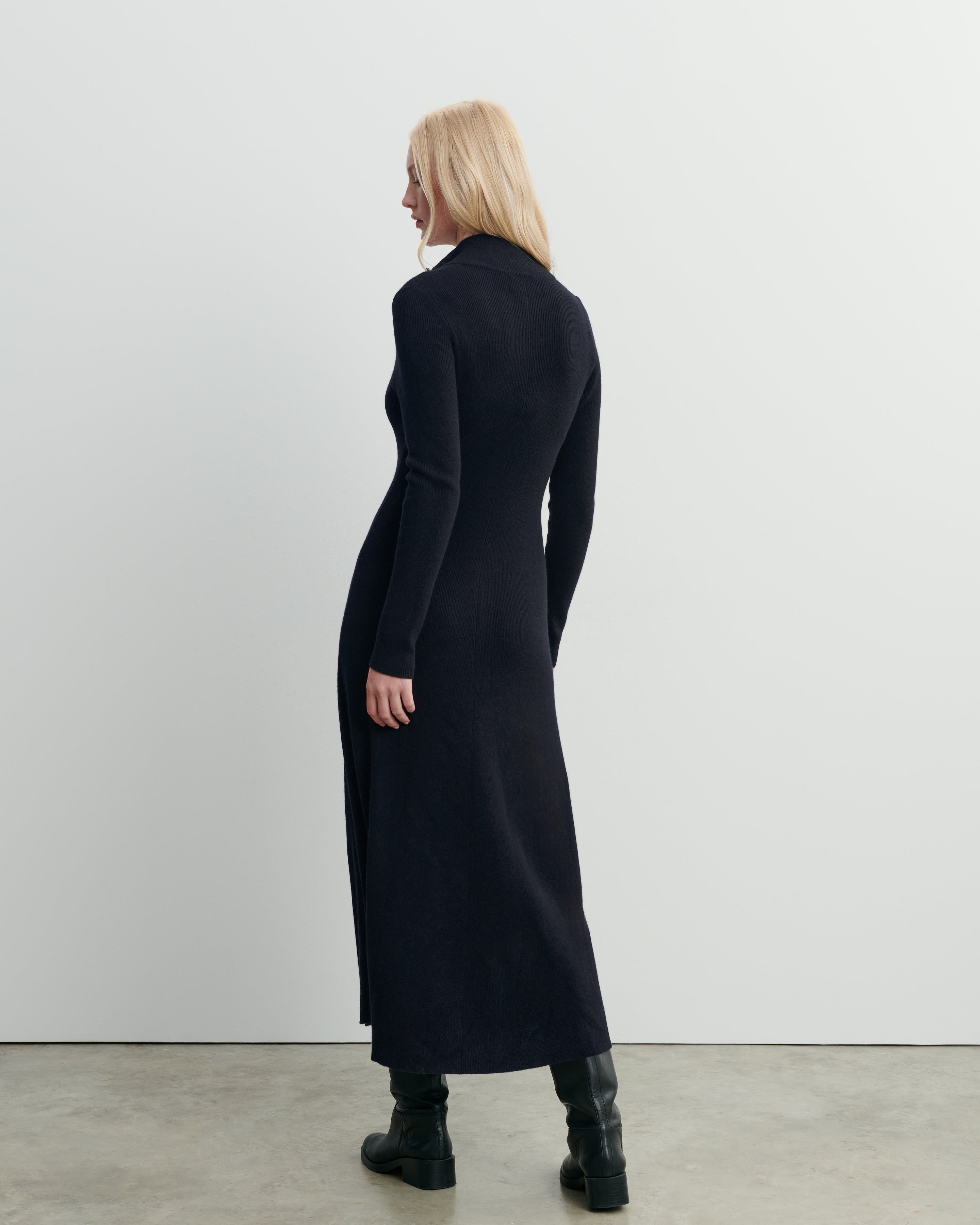 Plain knit zip-up dress in Cashmere, Silk Women black | Eric Bompard
