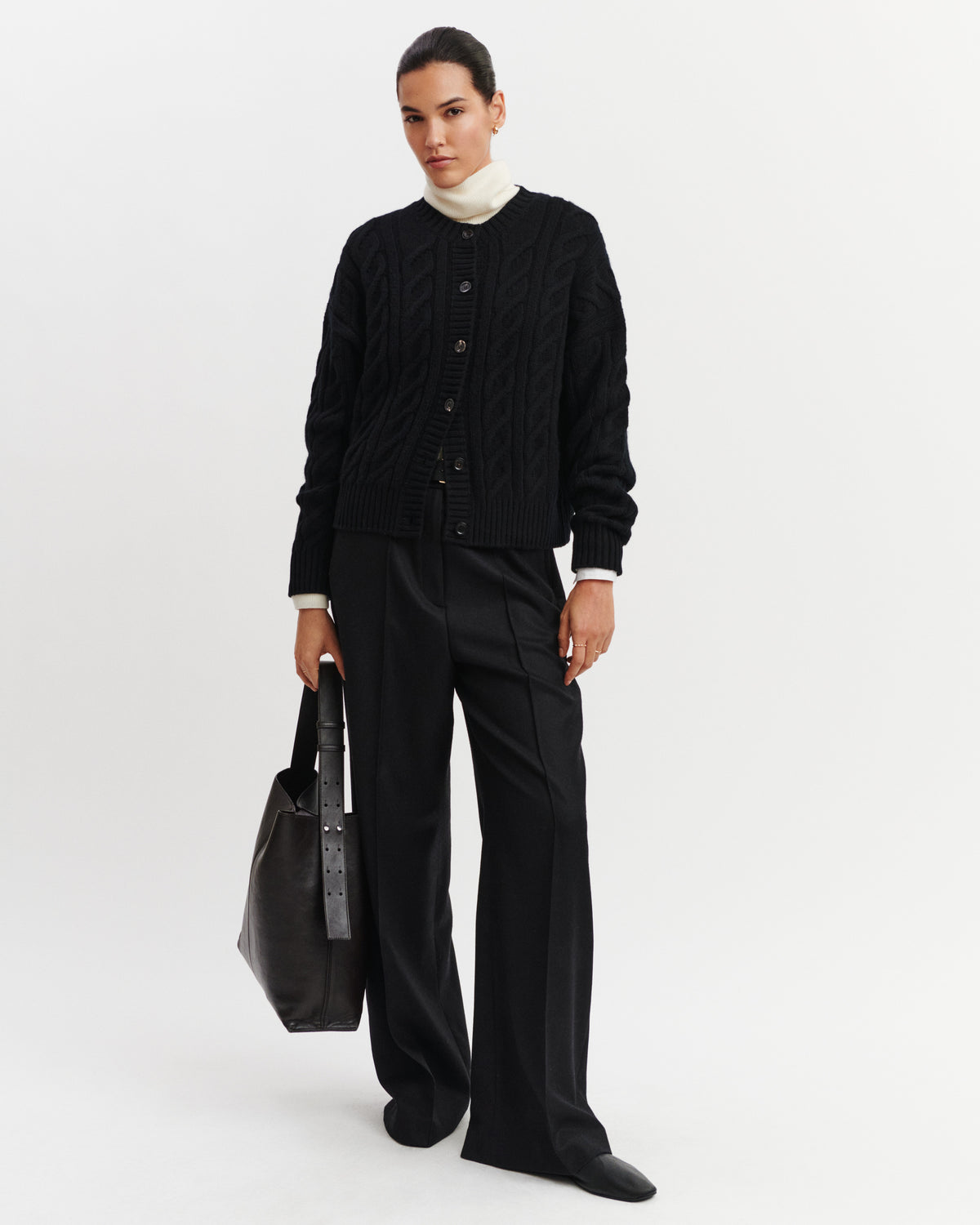 Cardigan à torsades-NOIR-100% cachemire