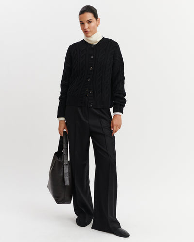 Cardigan à torsades-NOIR-100% cachemire