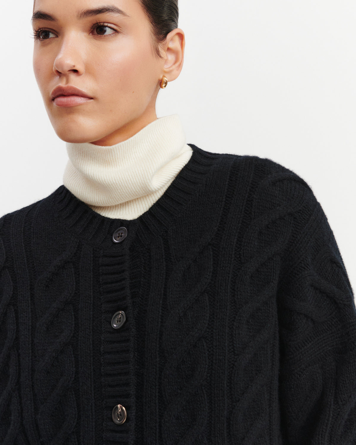 Cardigan à torsades-NOIR-100% cachemire