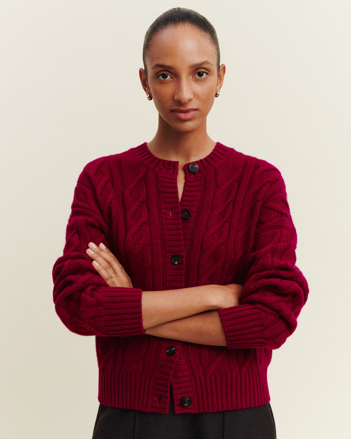 Cardigan à torsades-POURPRE-100% cachemire